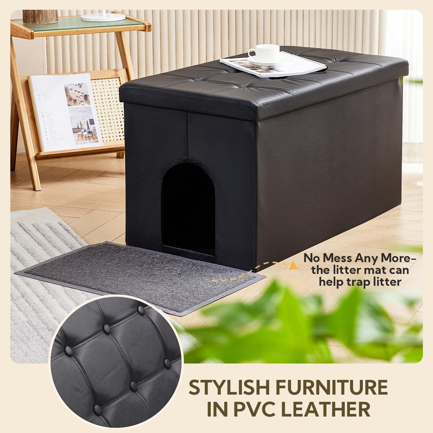 Katzenschrank für versteckte Katzentoilette, XL 90 x 50 x 50cm Schwarz