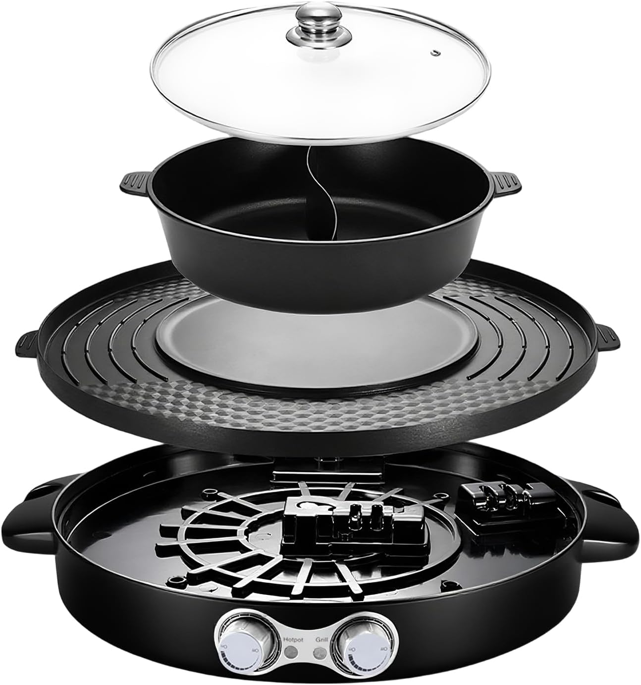 2in1 Hot Pot mit Grillfunktion, Schwarz