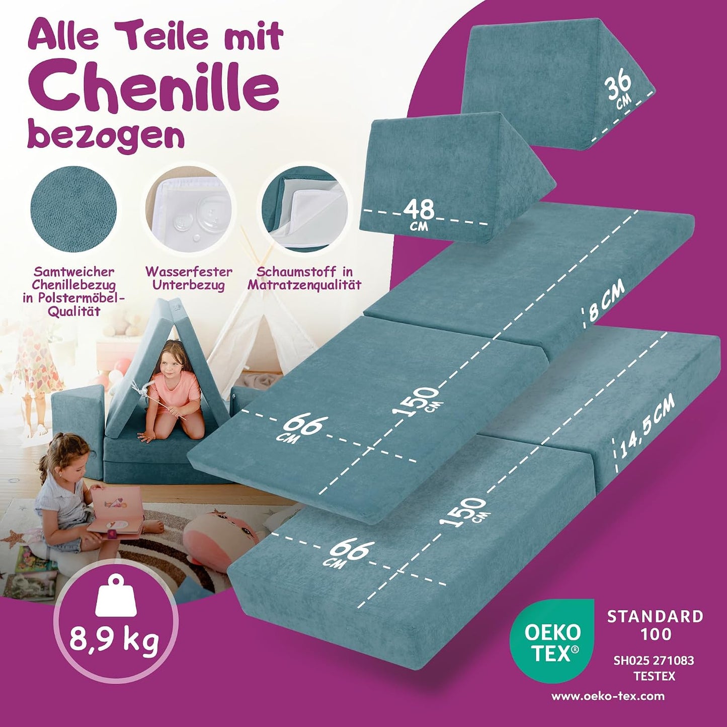 Spielsofa für Kinder, Krabbelkäfer Blau
