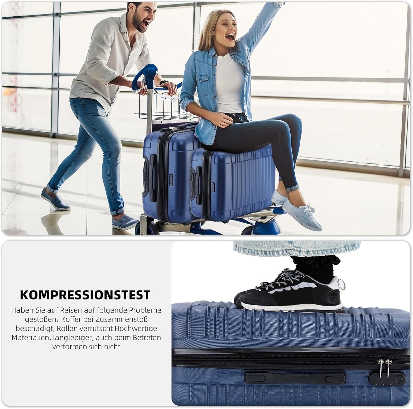 Hartschalen-Kofferset mit Zwillingsrollen, Dunkelblau Set