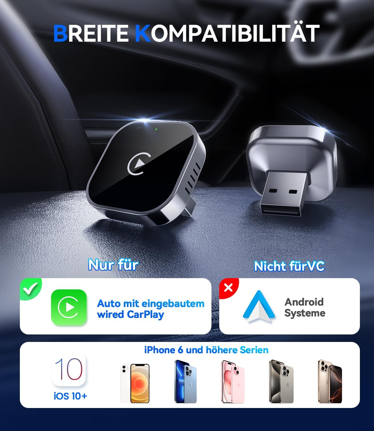 Wireless CarPlay Adapter für iPhone-Autosysteme, Schwarz