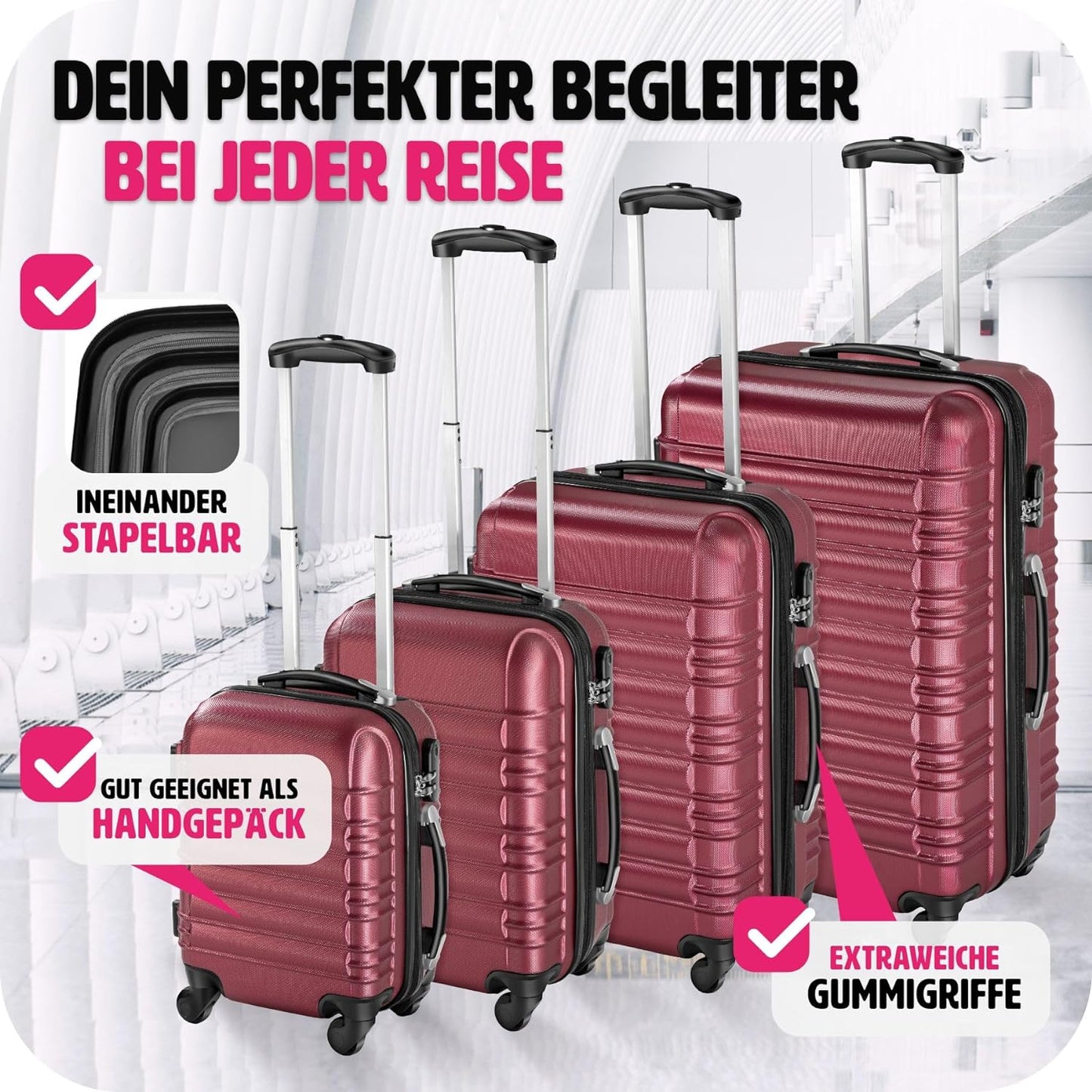 Hartschalenkofferset, Weinrot | Nr. 402026