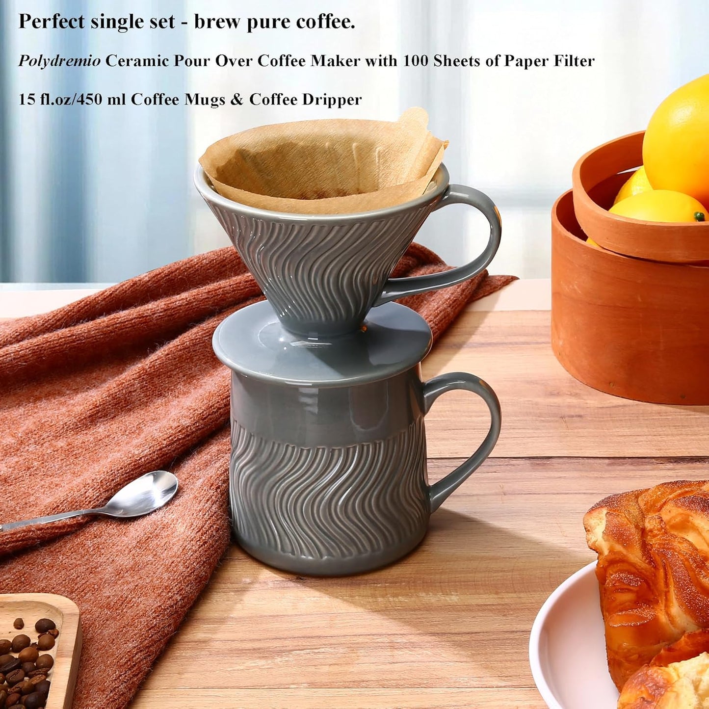 Pour-Over Kaffeebereiter mit Papierfiltern, 450 ml(Grau)