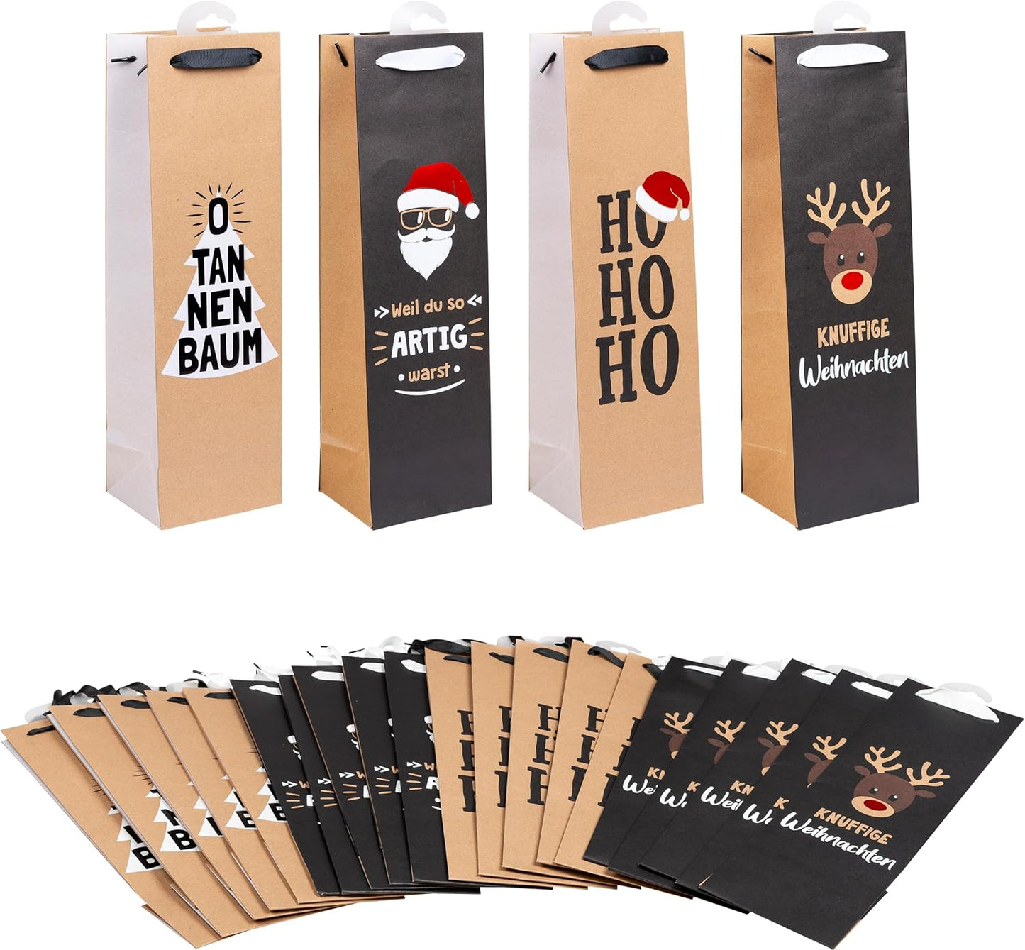 Weihnachts-Flaschentaschen-Set mit 4 Motiven, 1 stück (24er Pack) Nature X-Mas