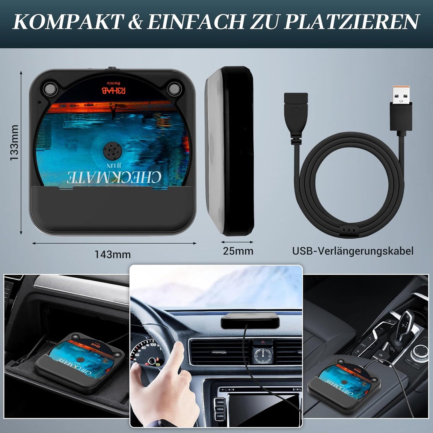Externer Auto CD-Player mit USB/AUX-Anschluss