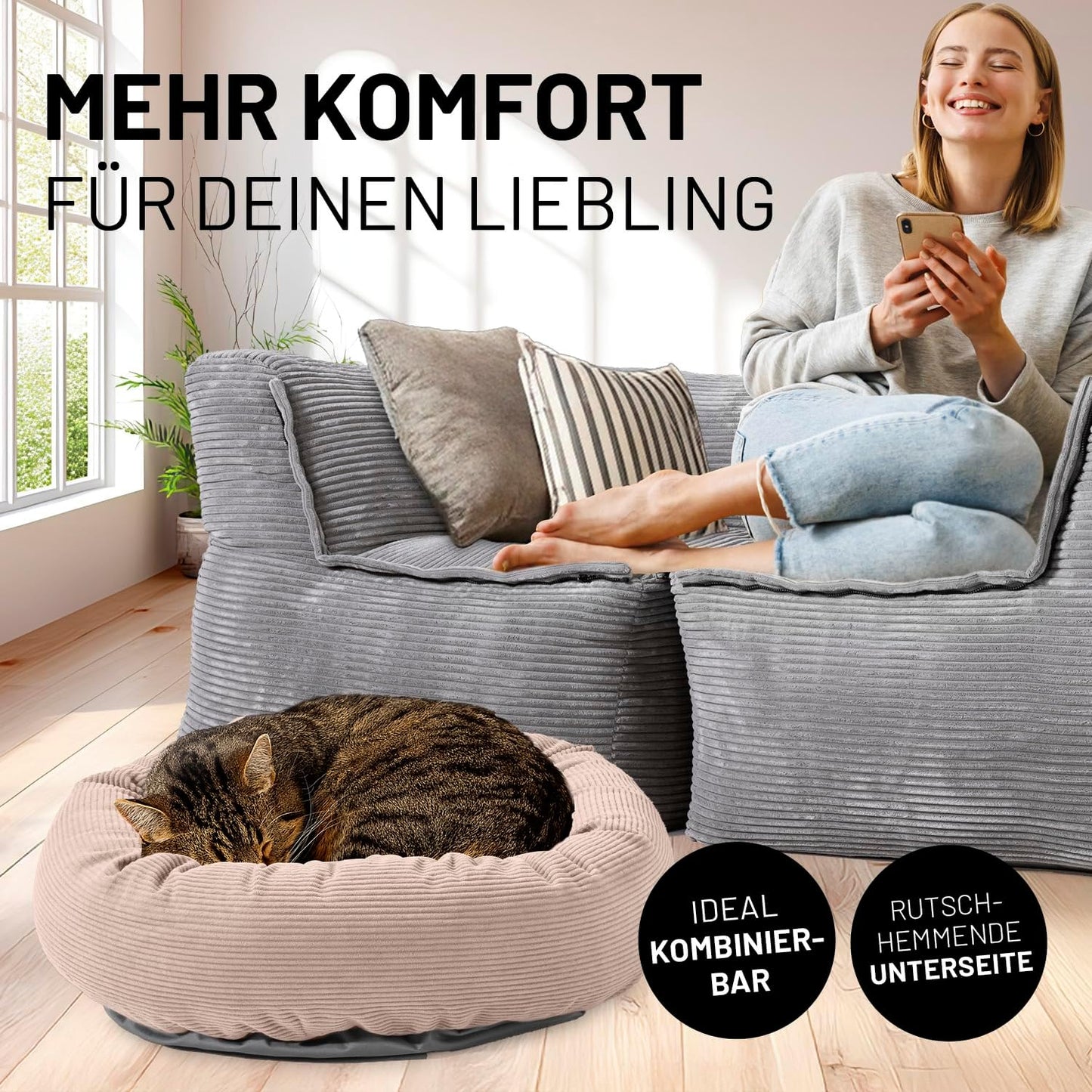 Komfort Katzenbett Cord, 60 cm mit Reissverschluss, Rose