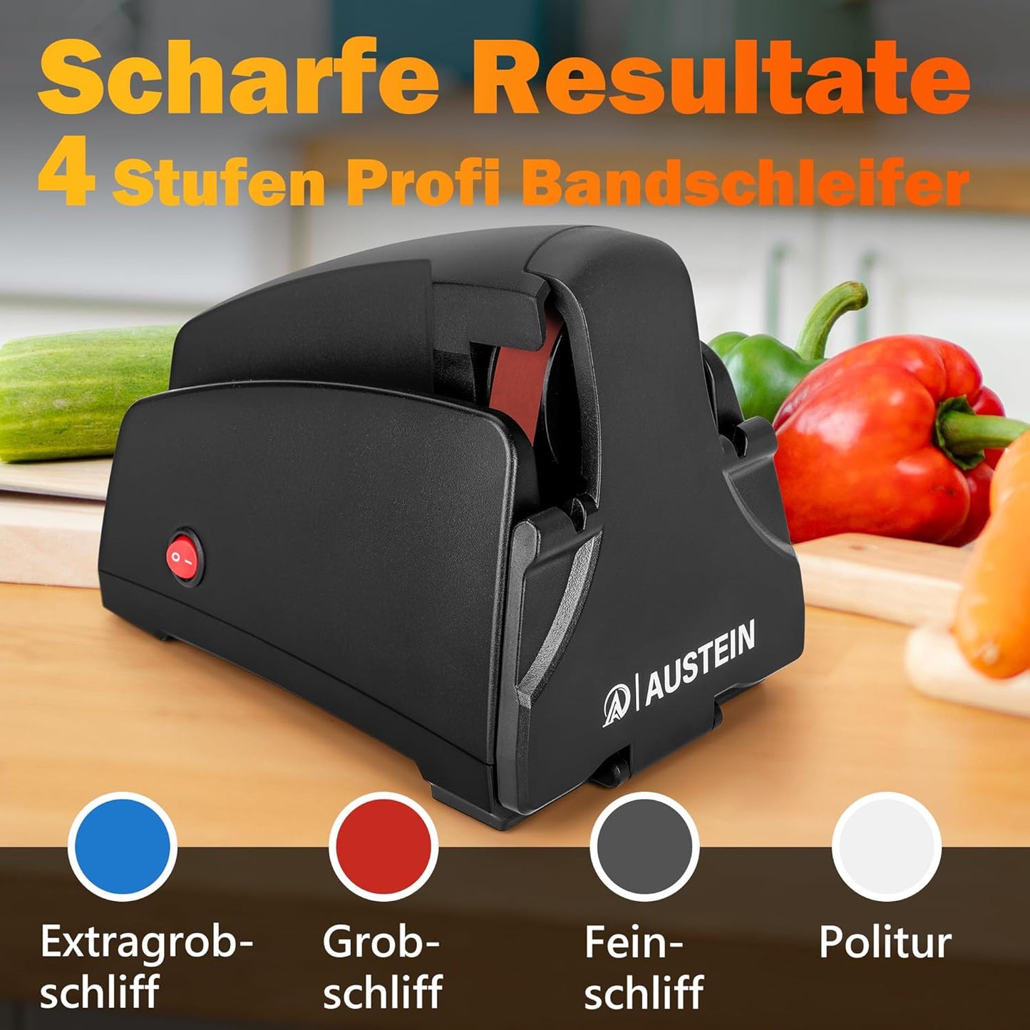 Elektrischer Messerschärfer TG2002 mit 4 Schleifstufen, Bandschleifer