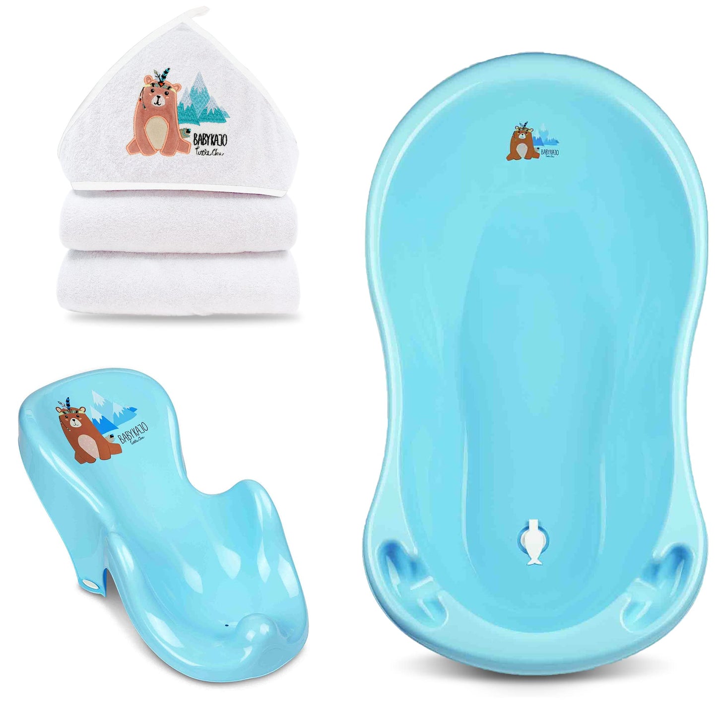Babypflegeset-Starterset mit Badewanne und Handtuch, Bärchen Blau 3 - Set