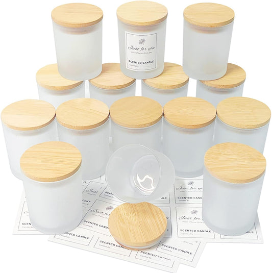 15er Set Kerzengläser mit Bambusdeckeln, Milch