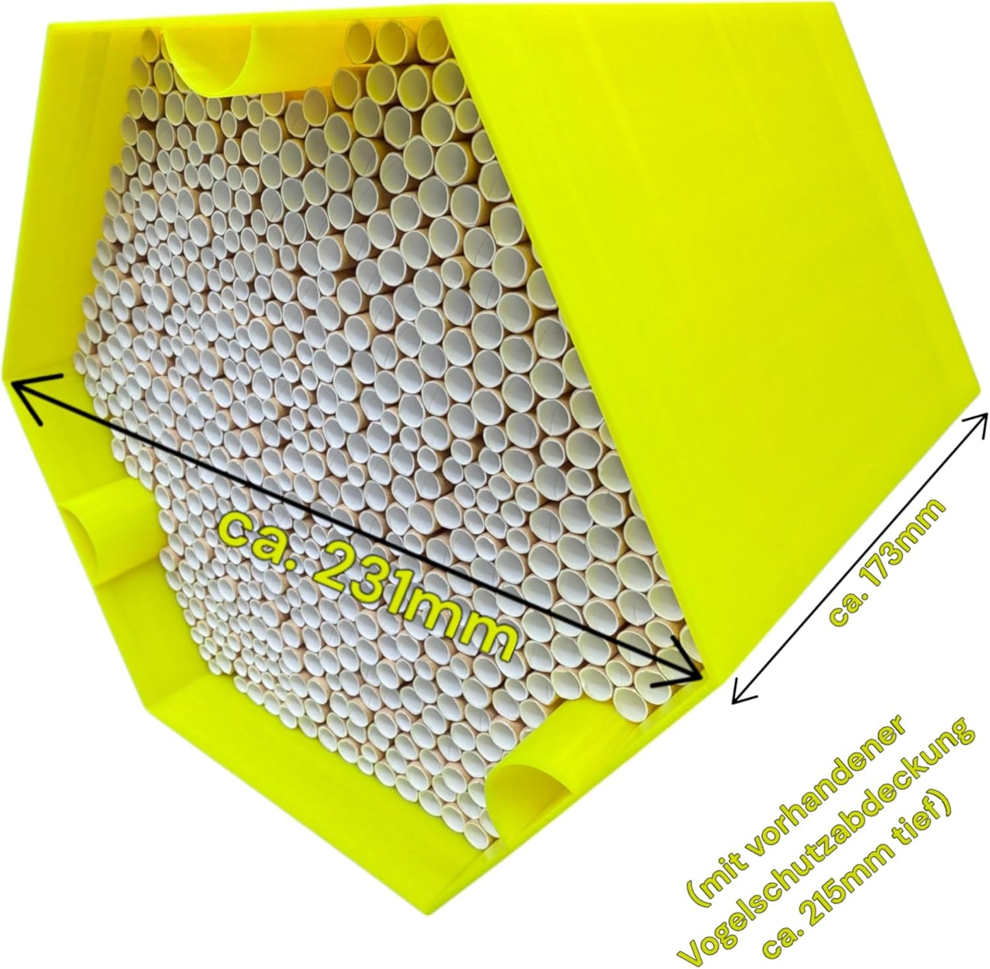 Wildbienen-Nisthilfe mit Vogelschutzabdeckung, Gelb Bienenhotel mit Vogelschutzabdeckung