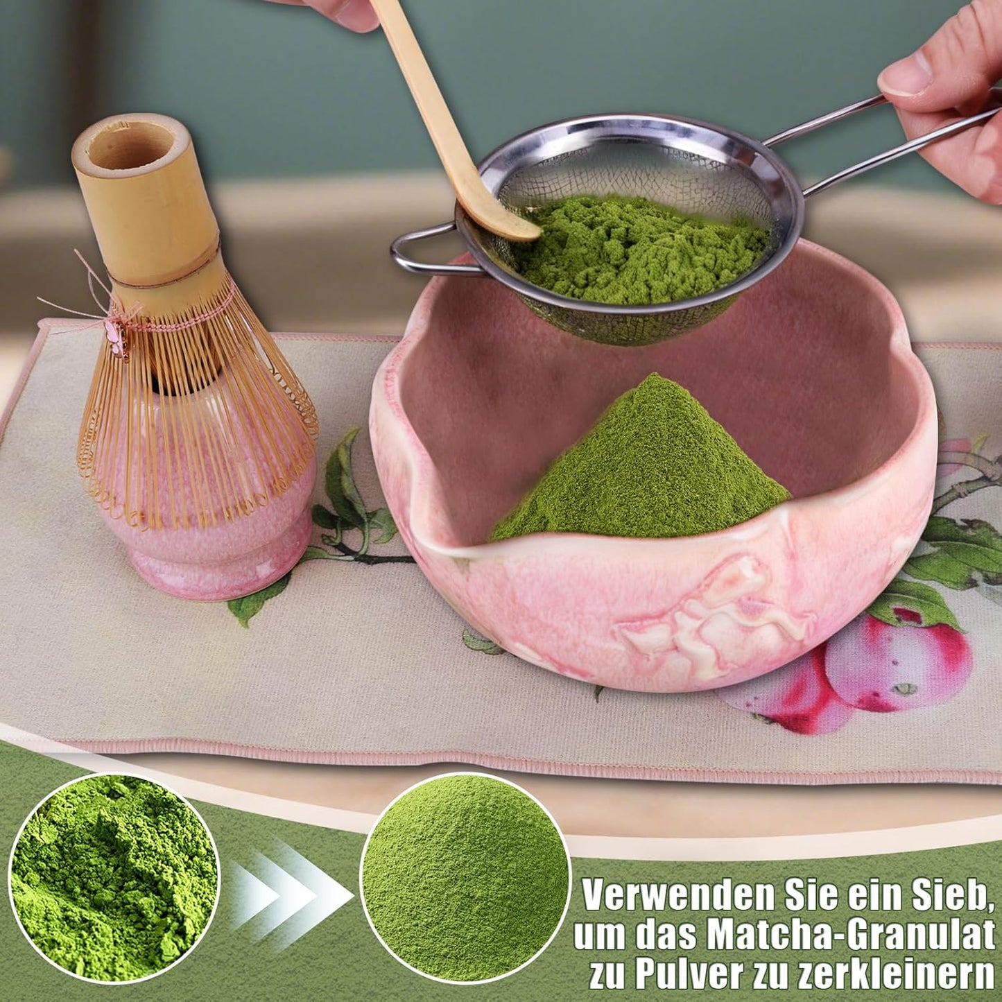 7-teiliges Matcha Tee-Set mit Bambusbesen