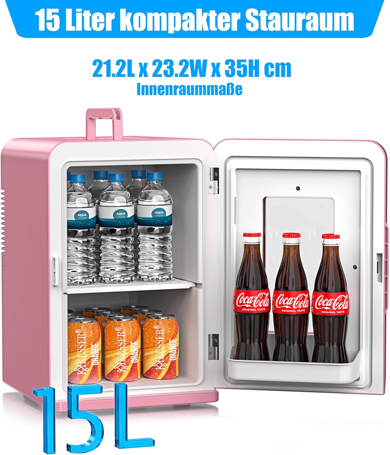 2in1 Mini Kühlschrank mit Kühl- und Heizfunktion, 15L Rosa