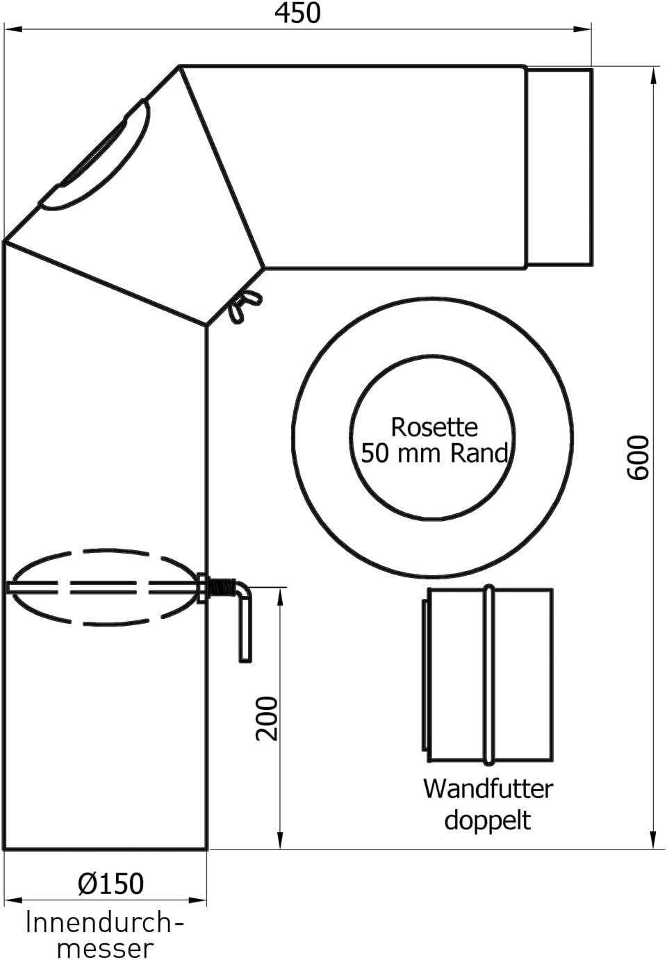 3-teiliges Ofenrohr Set, Schwarz