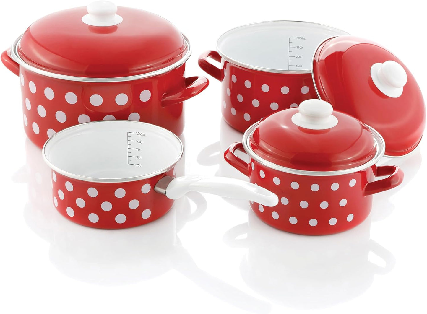 Kochtopf-Set, Stahl-Emaille, 7-teilig, inkl. Kasserolle