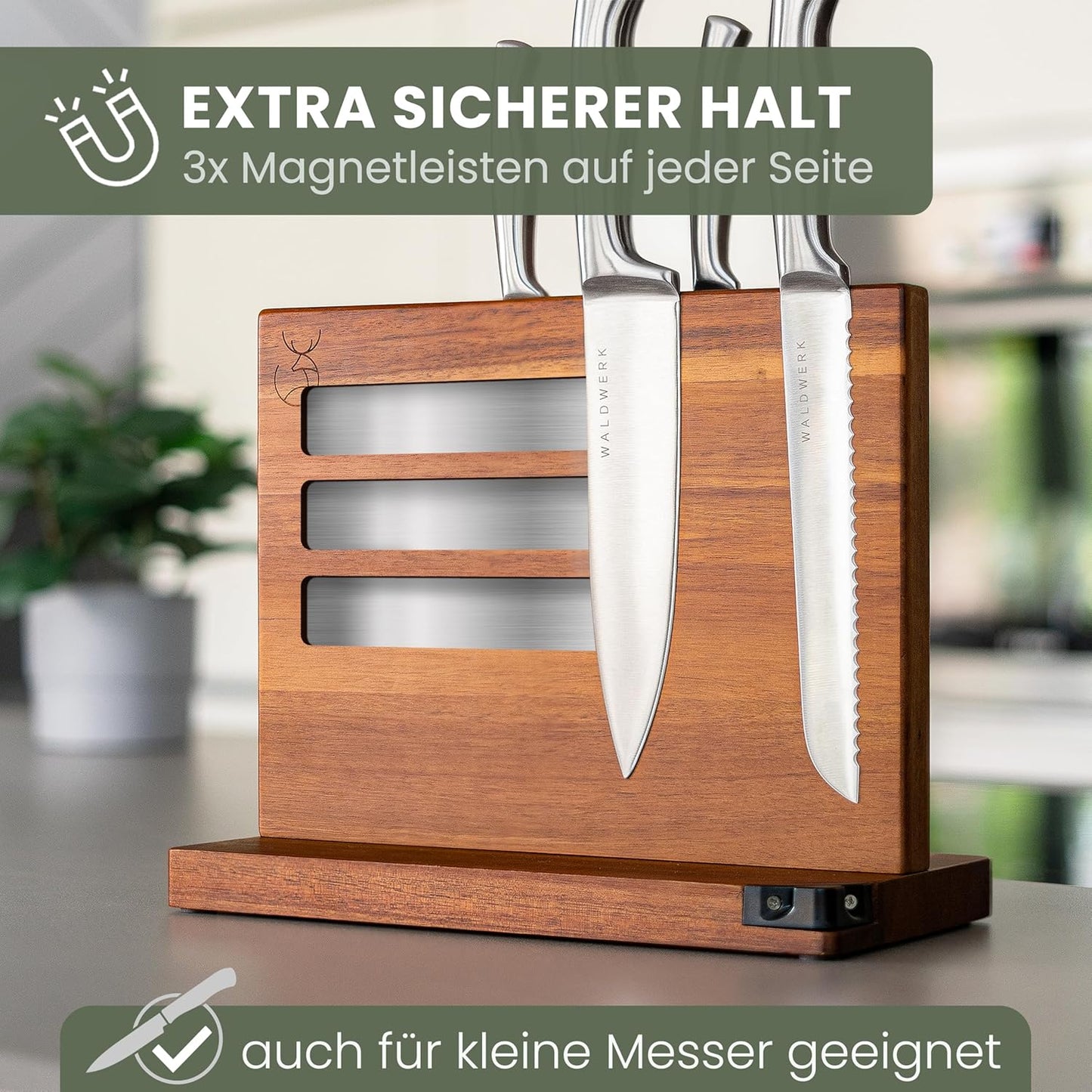 Magnetischer Messerblock, Akazienholz Messerblock Beidseitig