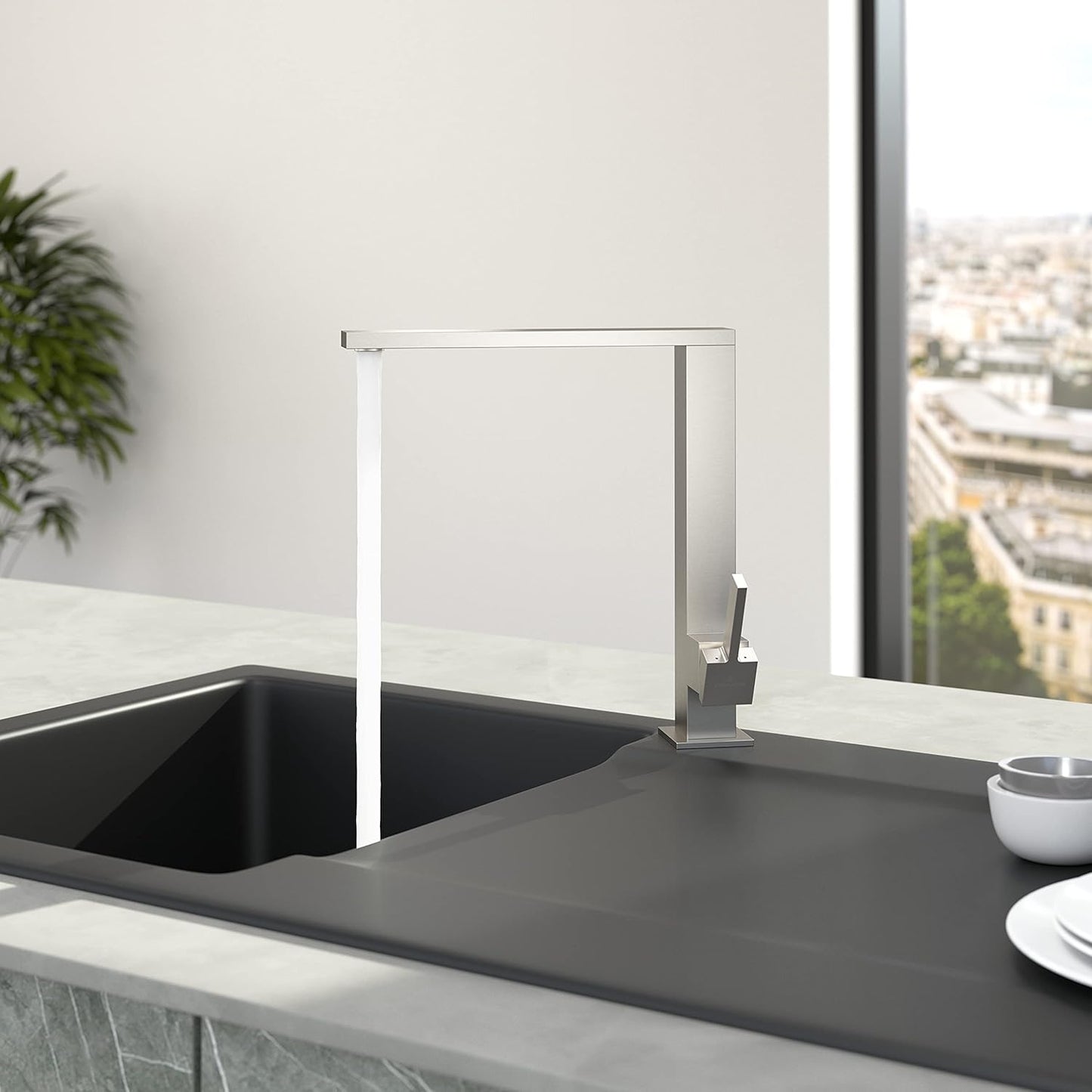 Küchenarmatur Finera Square, Edelstahl Massiv|Eckig