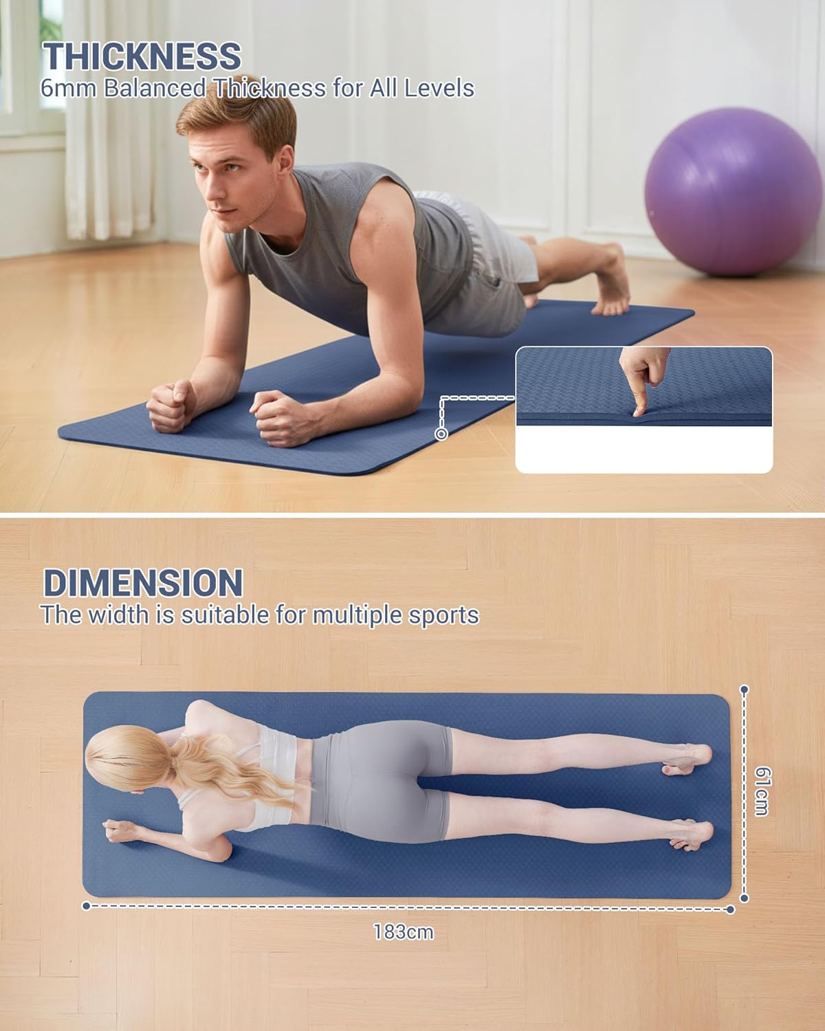 Gymnastik- und Yogamatte mit Tragegurt, Marine