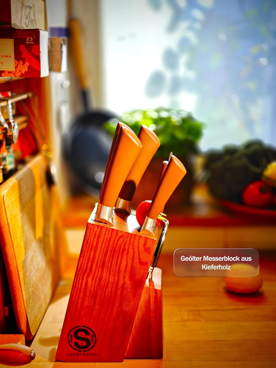 Premium Messerset mit Holzblock, Braun