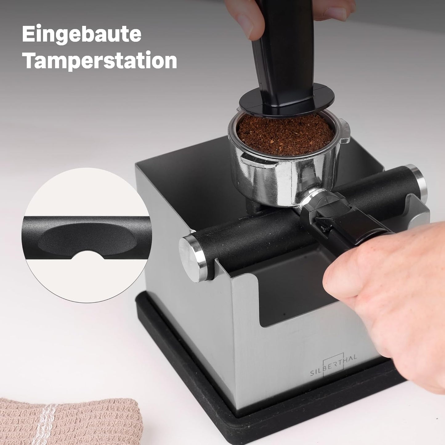 2in1 Abklopfbehälter und Tamperstation