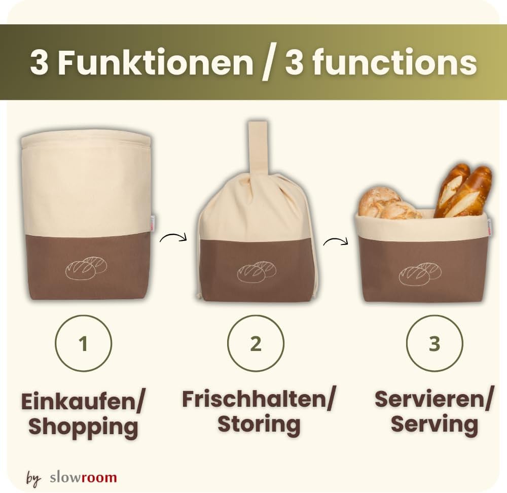 Brotbeutel zur Frischhaltung und Aufbewahrung (3 in 1), 3 in 1 Braun
