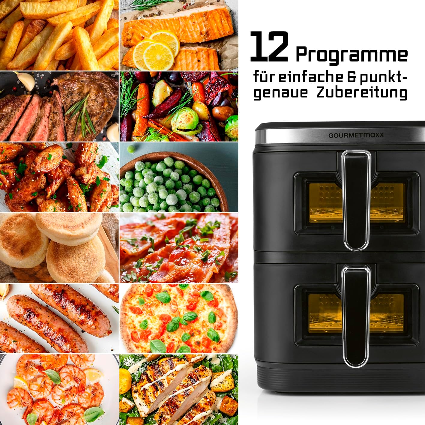 FryUp Heissluftfritteuse mit Doppelkammer, 10 Liter (2x 5L)