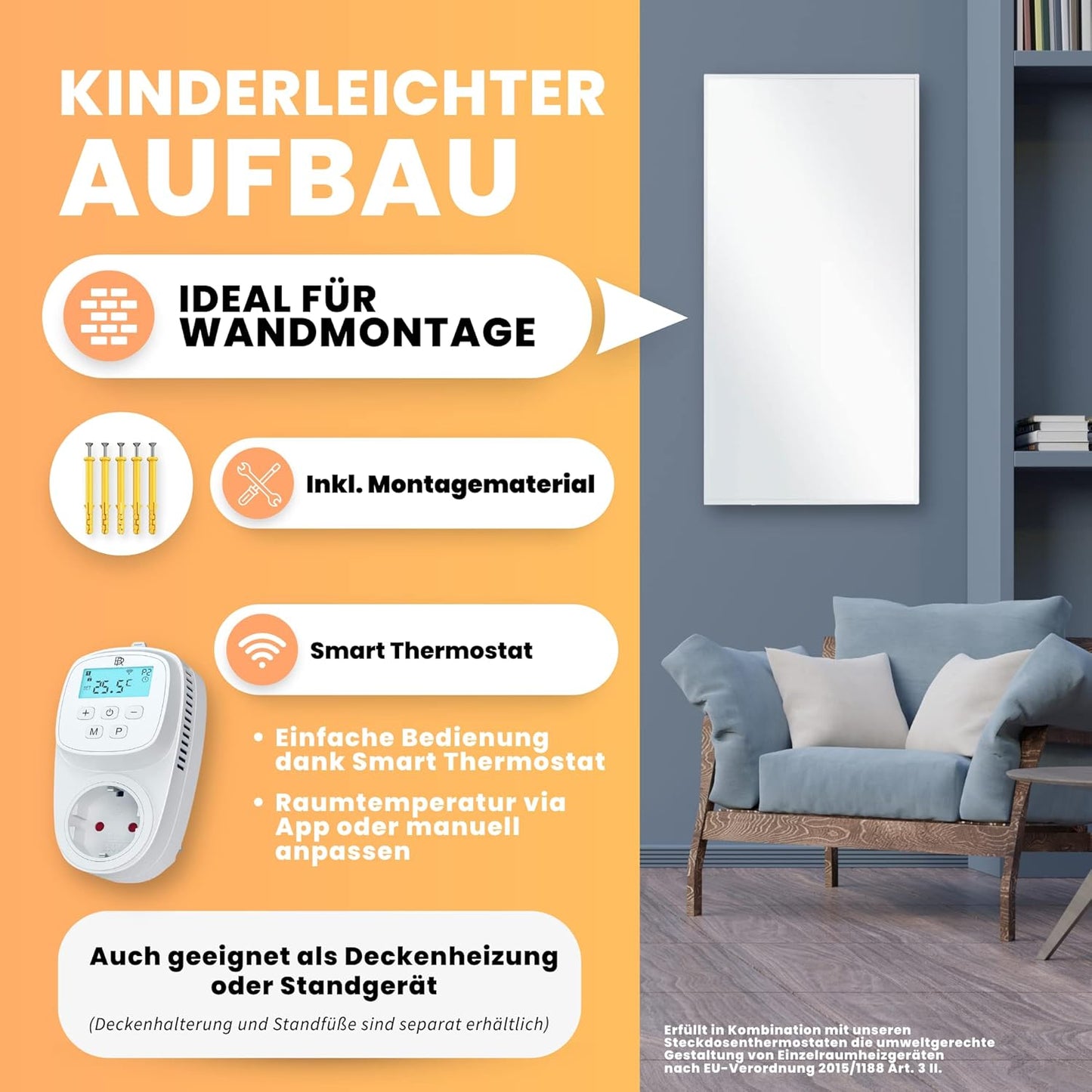Infrarotheizung, Weiß - Brtw Smart Thermostat 800 Watt