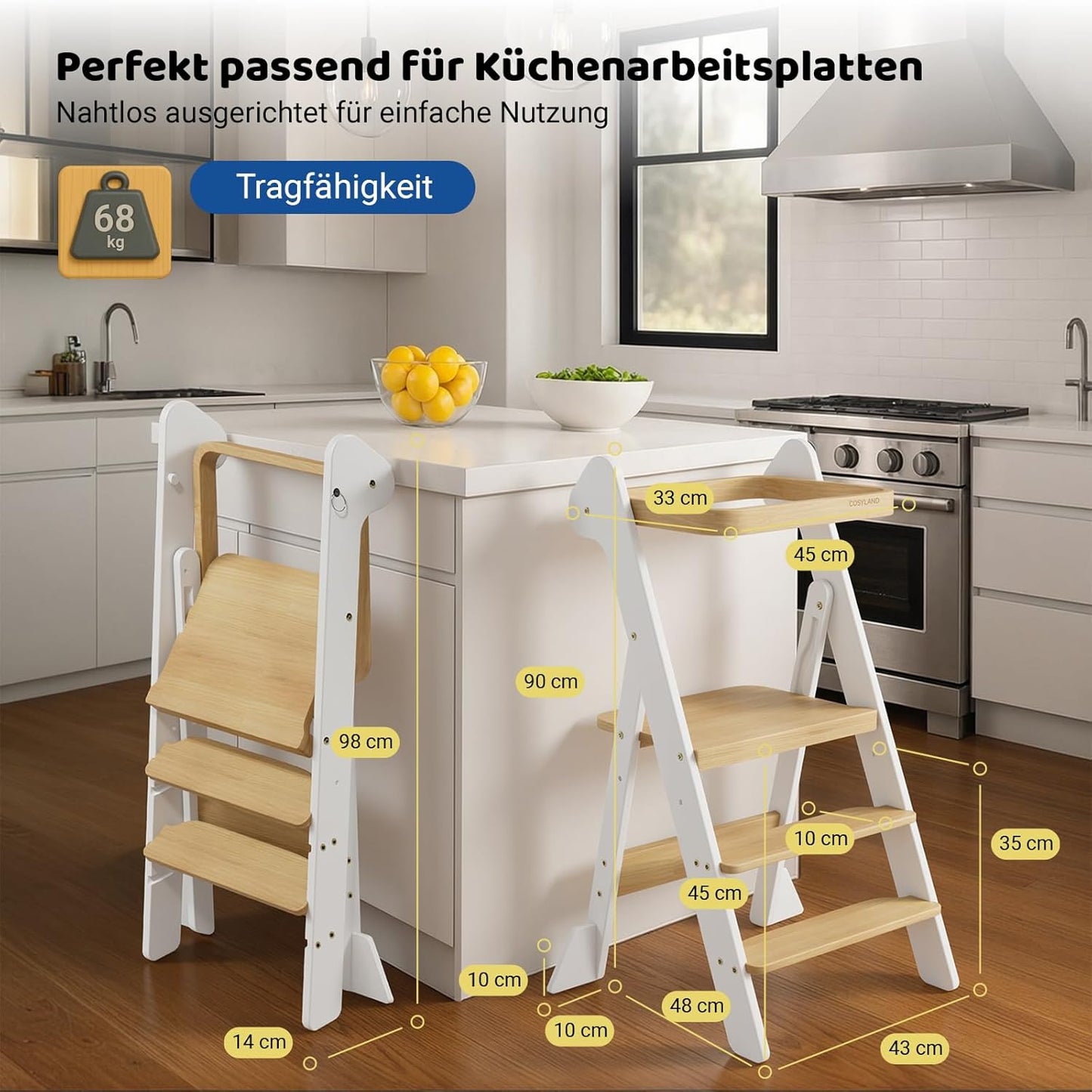 Faltbarer Lernturm mit doppelten Stützfüssen & Sicherheitsnetz, Weiss