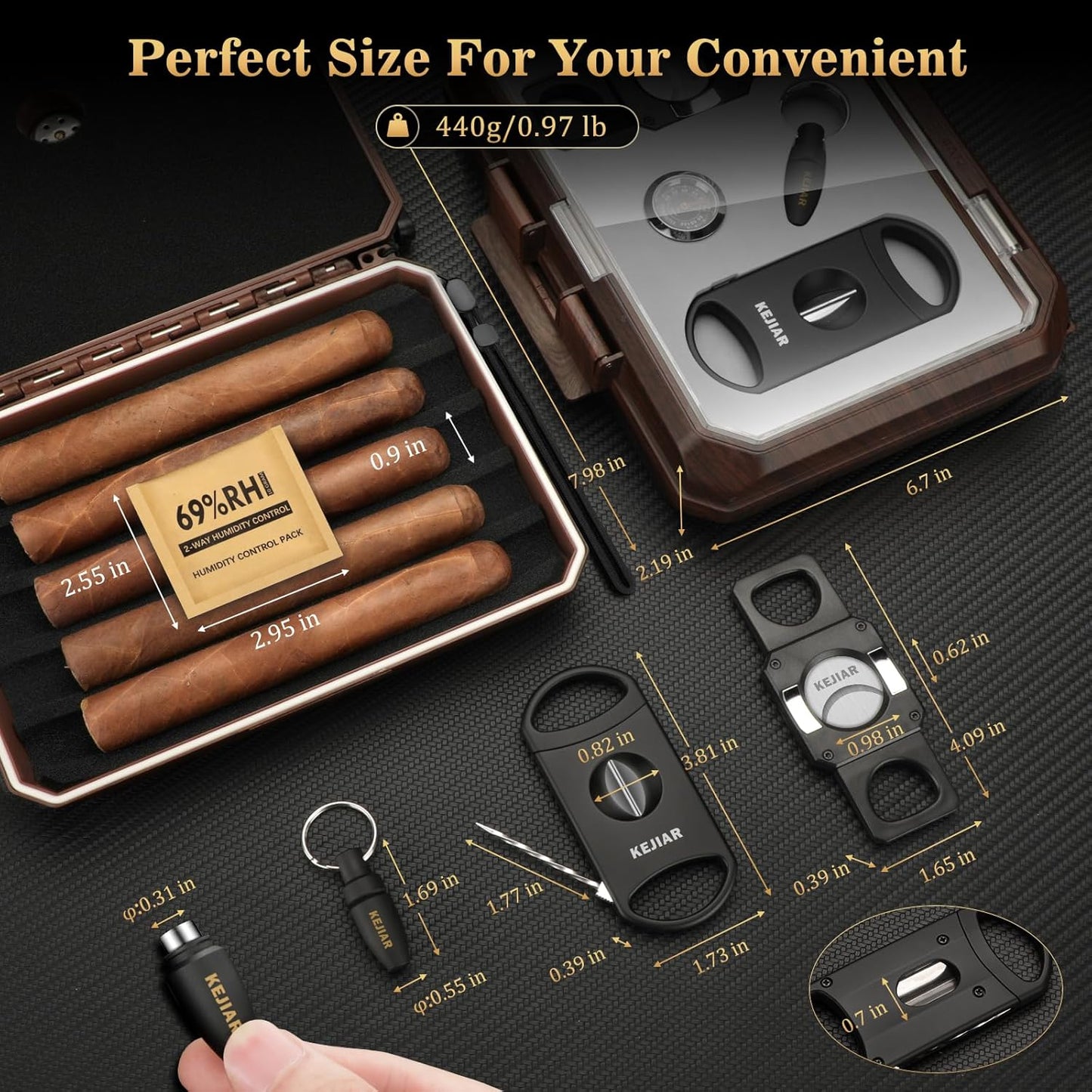 Reisehumidor-Set mit Zubehör für Zigarrenliebhaber, Dark