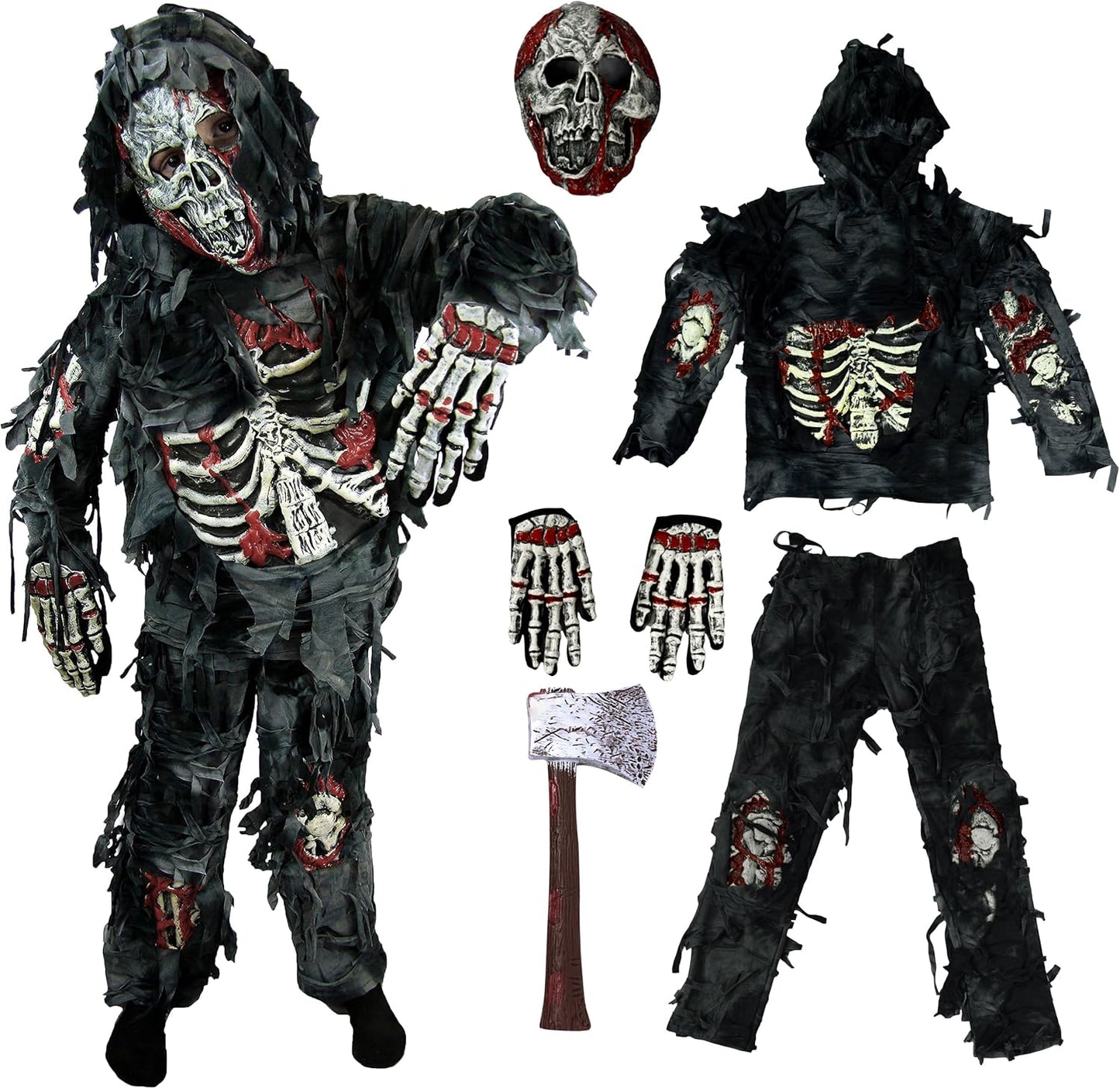 Zombie-Deluxe-Kinderkostüm mit blutiger Axt, Medium (8-10 yrs) Schwarz