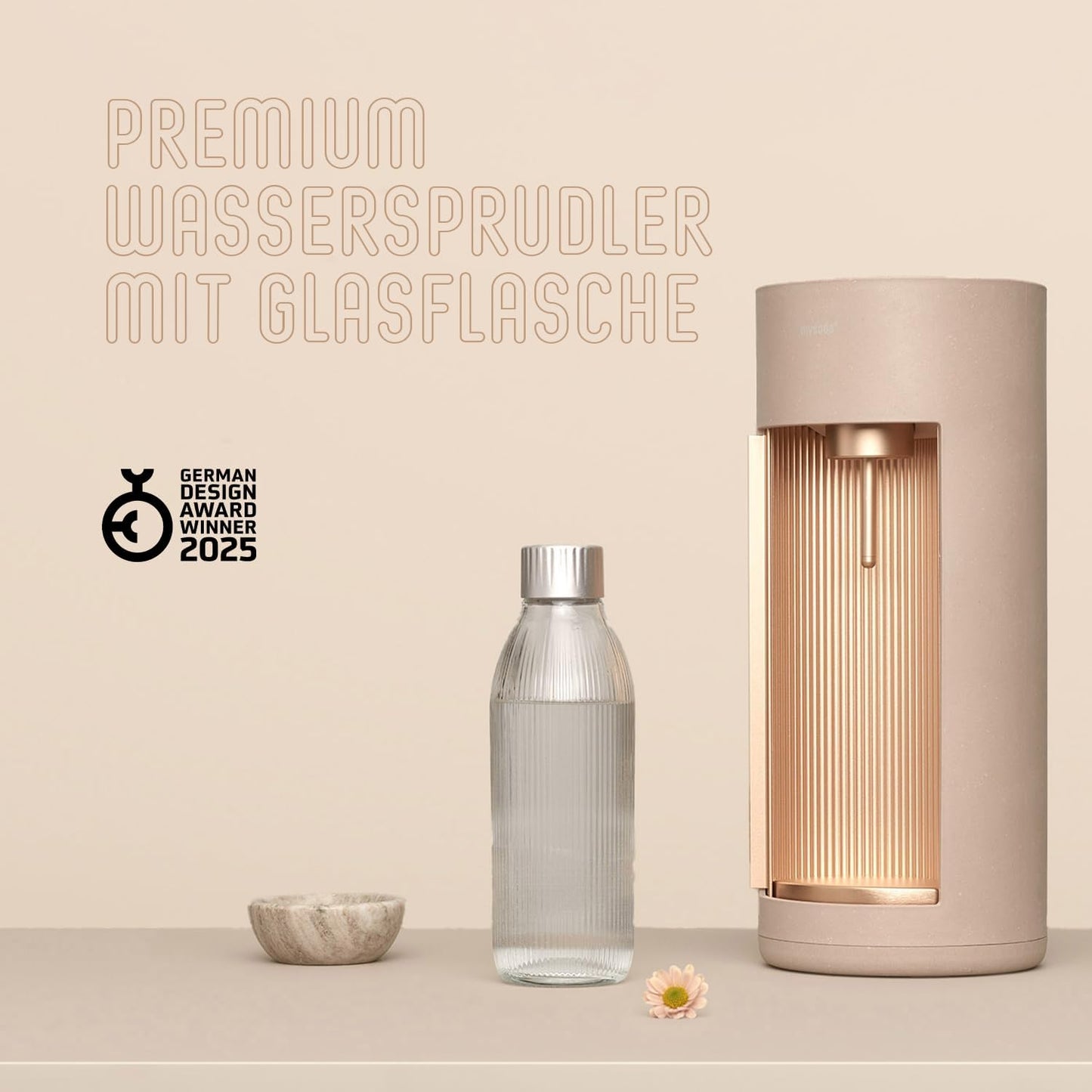 Glassy Wassersprudler mit Glasflasche, Latte Ohne CO2-Zylinder