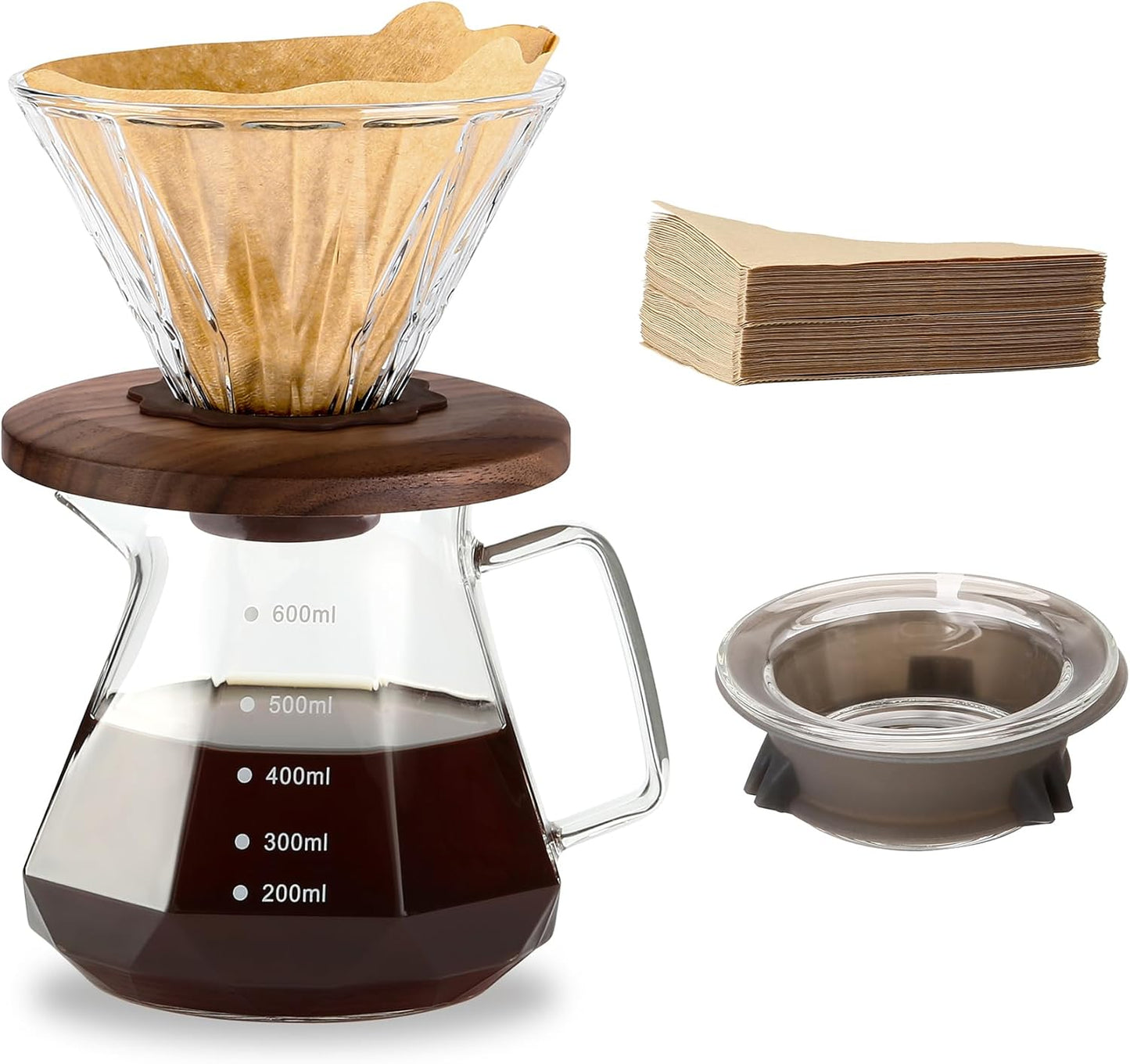 Pour Over Kaffeebereiter mit Papierfiltern, 600 ml(transparent)