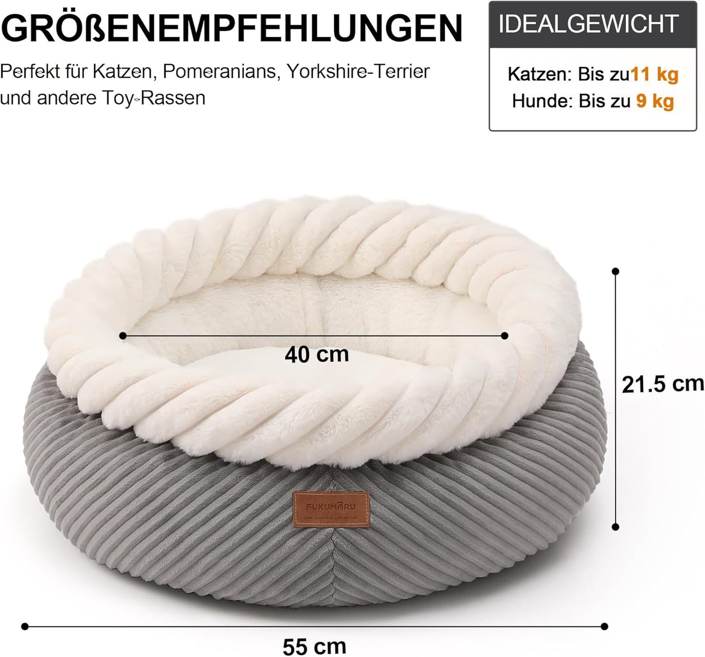 Waschbares Katzenbett mit erhöhtem Rand, rutschfest, L 55 x B 55 x H 21 cm Grau