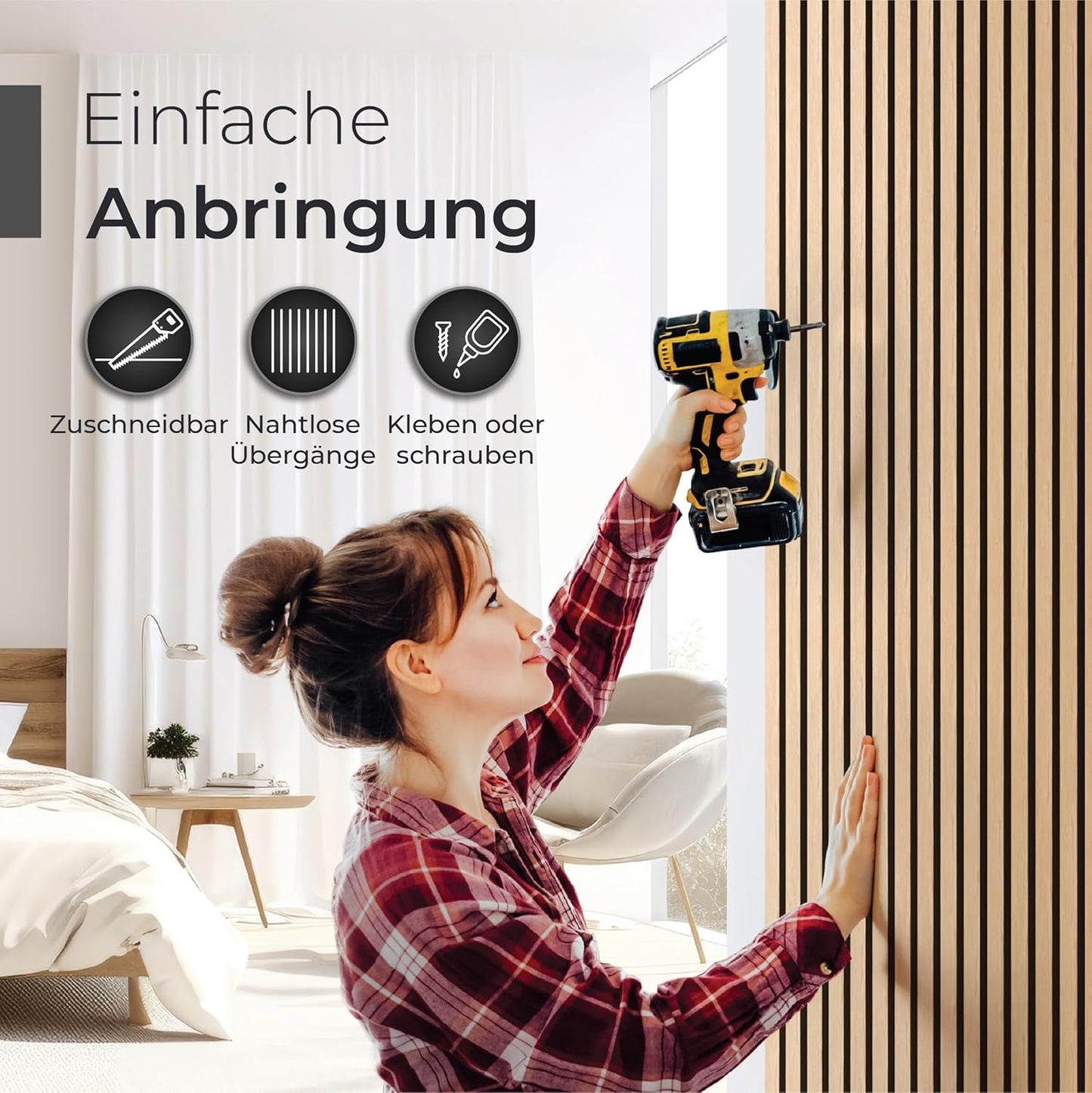 Akustik-Wandpaneele-Set, 120x60cm 4 Stück / Eiche auf schwarzem Akustikfilz