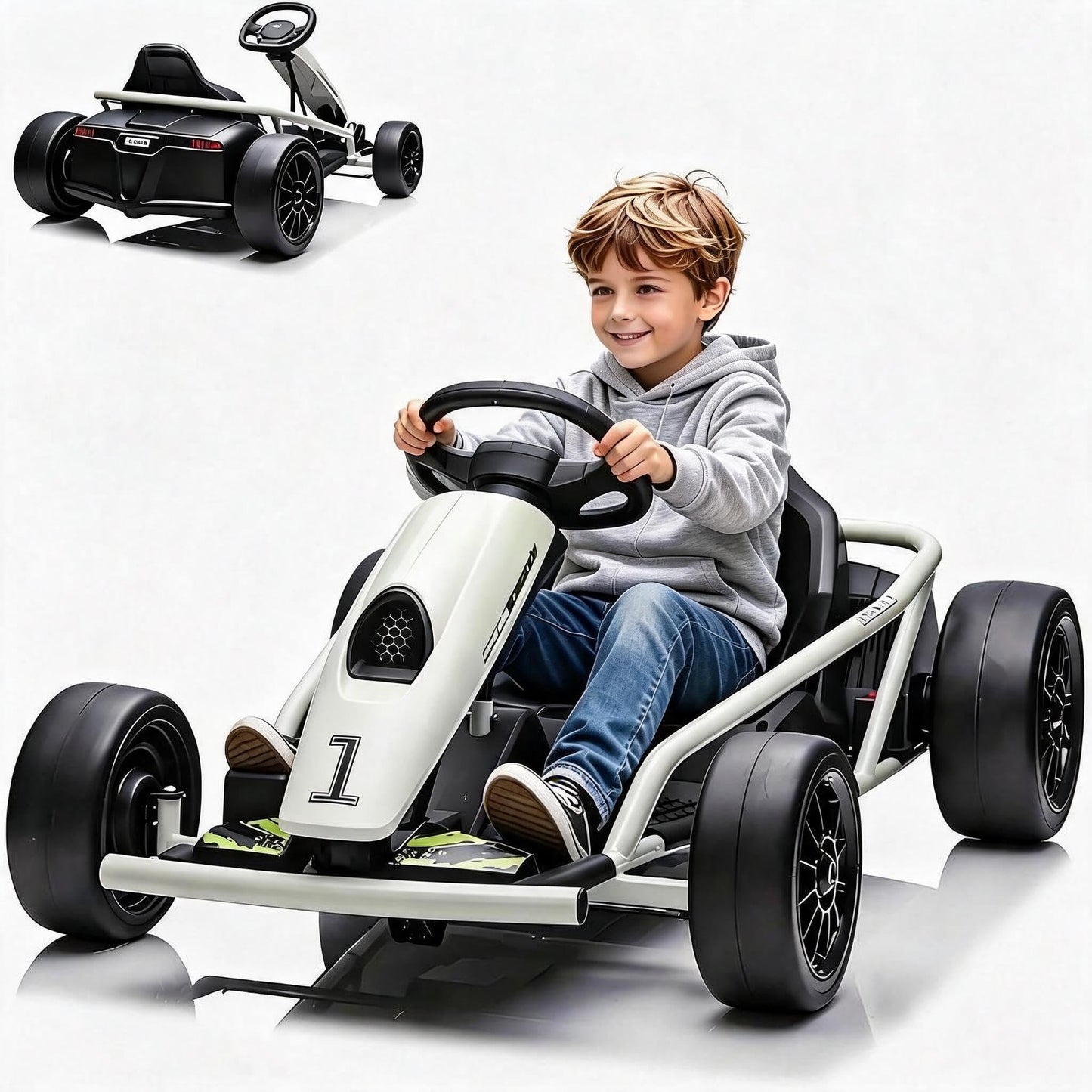 Elektrisches Drift-Kart für Kinder, Weiss