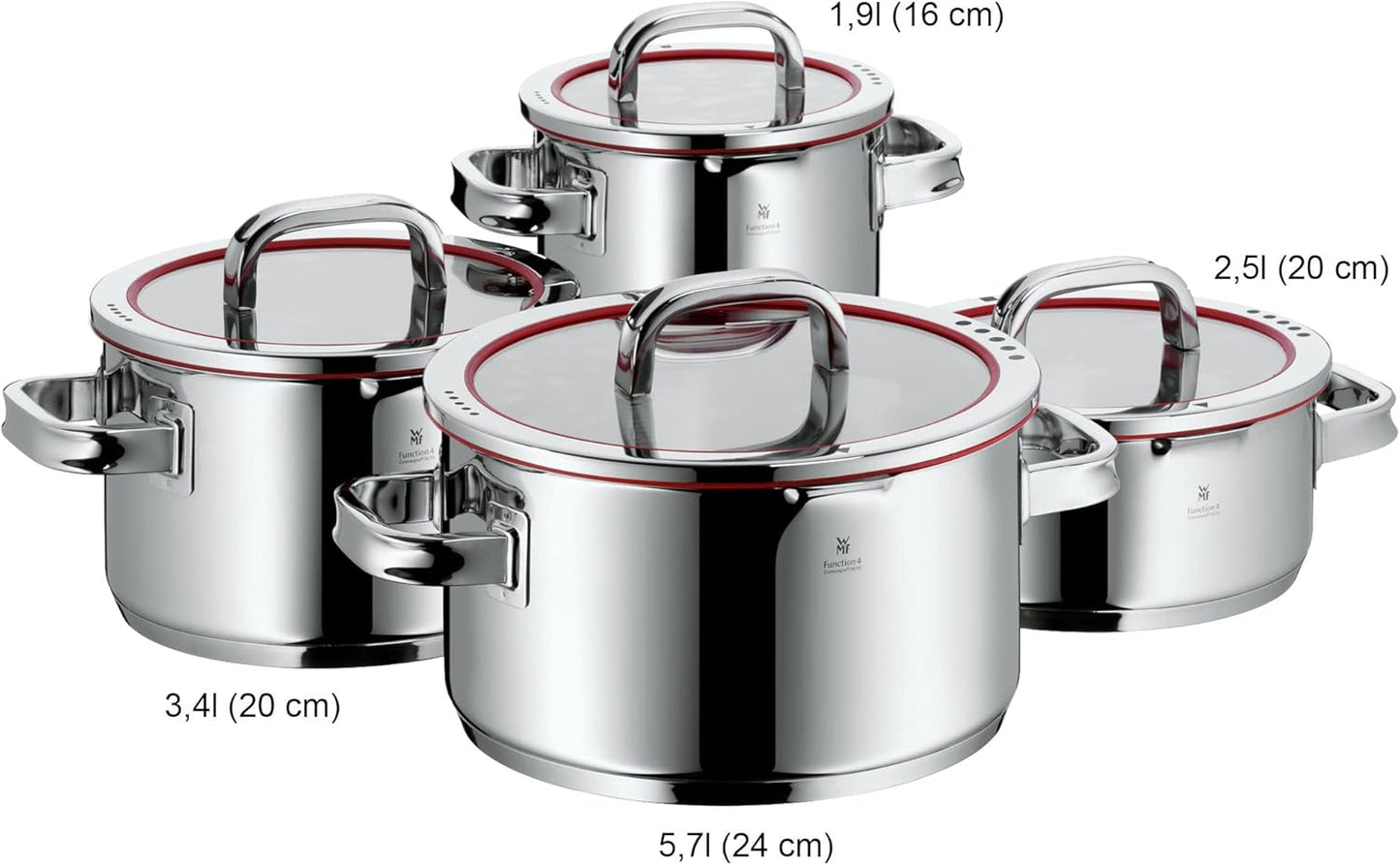 Function 4-teiliges Topfset mit Abgiessfunktion, Function – Topfset, 4-teilig