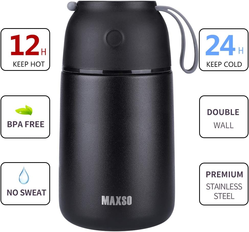 Thermobehälter-Set mit Löffel, 500ml + 700ml, Schwarz 500 ml + 700 ml