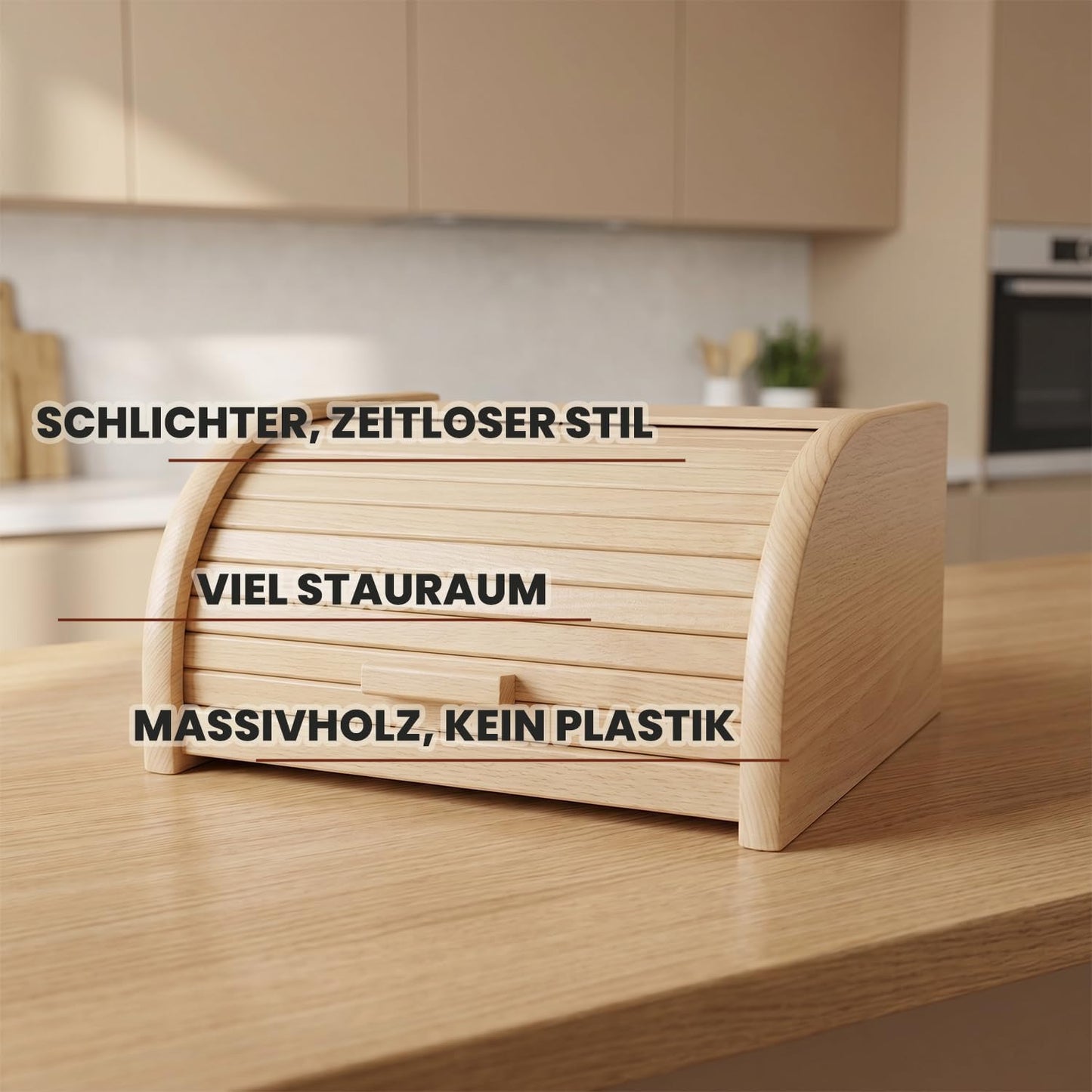 Brotkasten aus Buchenholz mit Rolltop, XL 39x29x17,5 cm, Natur XL
