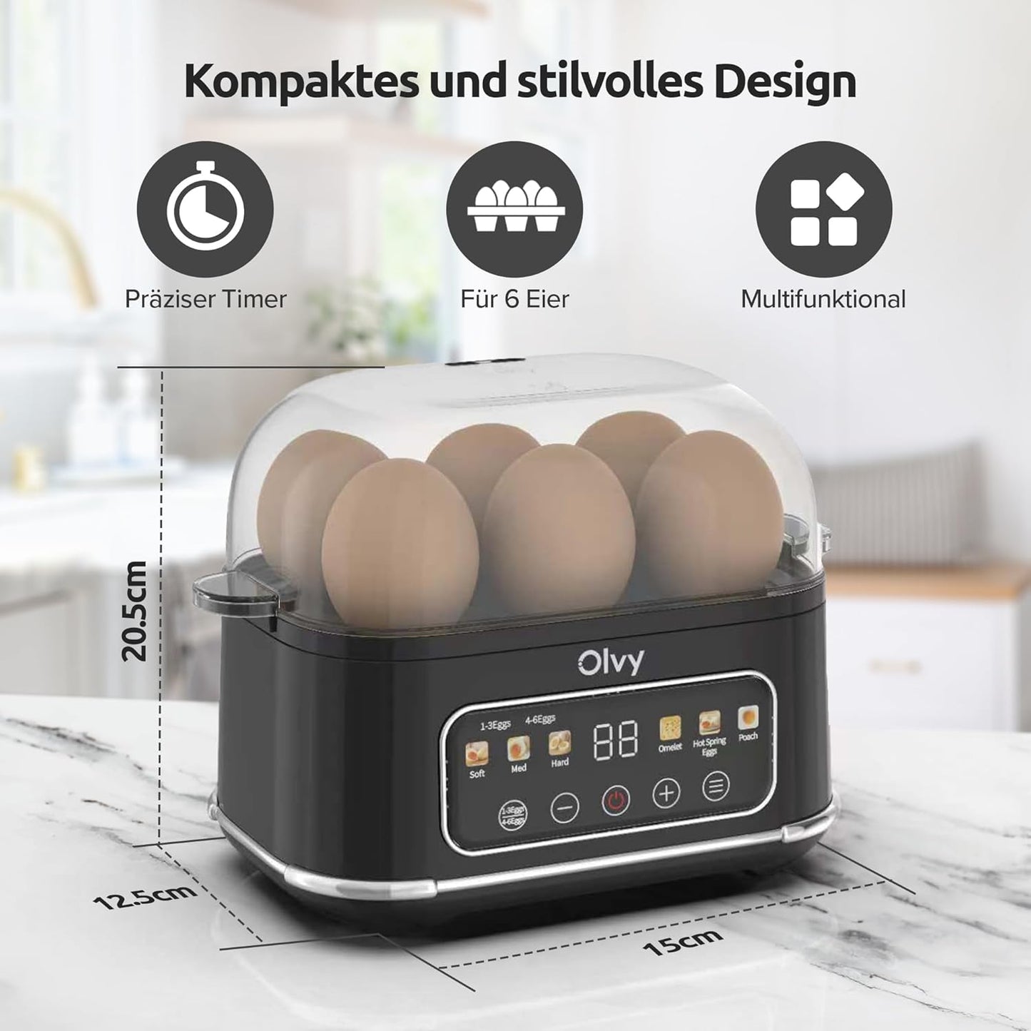 Automatischer Eierkocher mit Dampfgarer und LCD-Timer