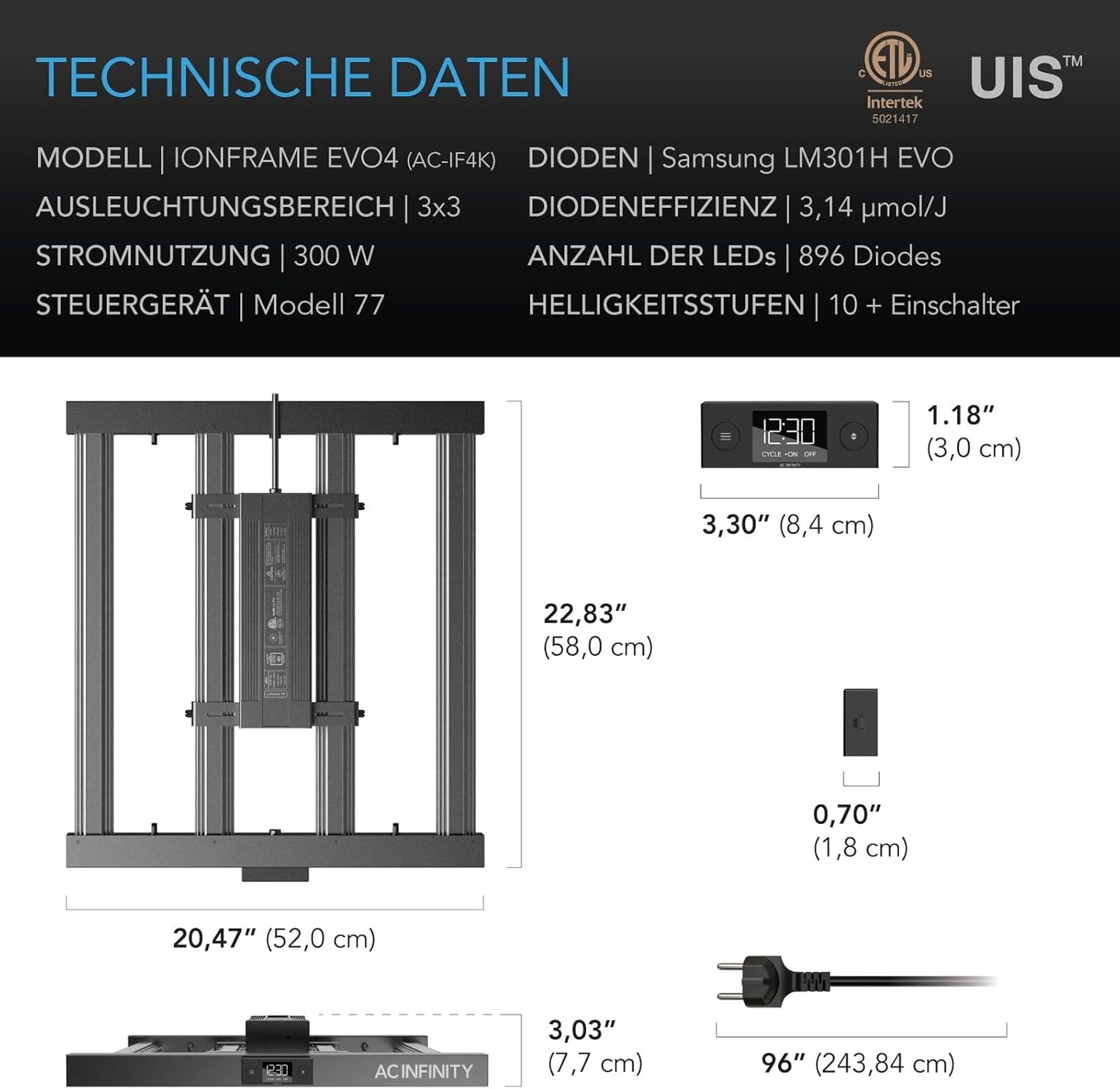 LED-Pflanzenlampe mit Vollspektrum-Licht, 3x3, 300W
