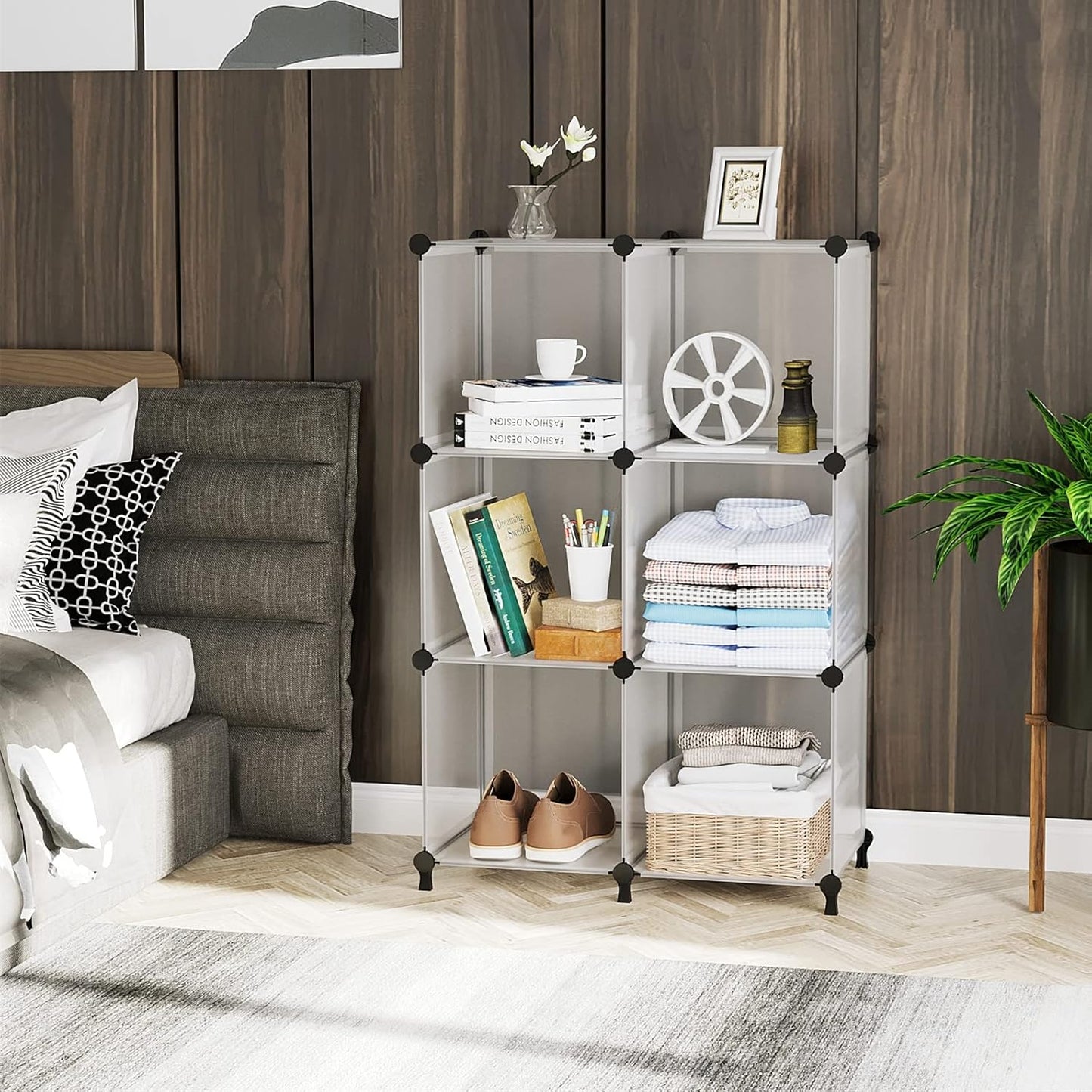 Modularer Cube Organizer mit 6 Fächer, Transparent Weiss