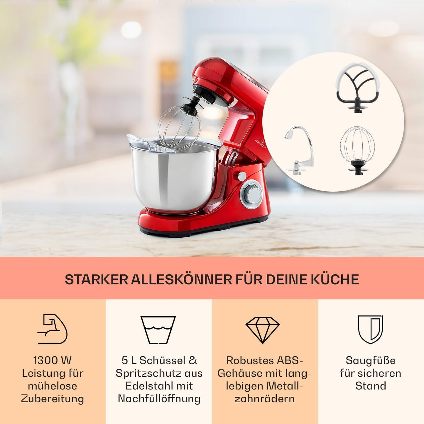 Küchenmaschine mit Planetenrührwerk, Rot