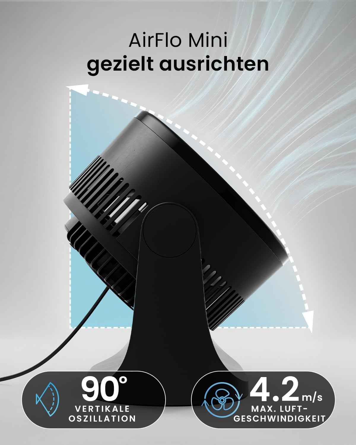 Mini Tischventilator mit 3 Stufen, Schwarz