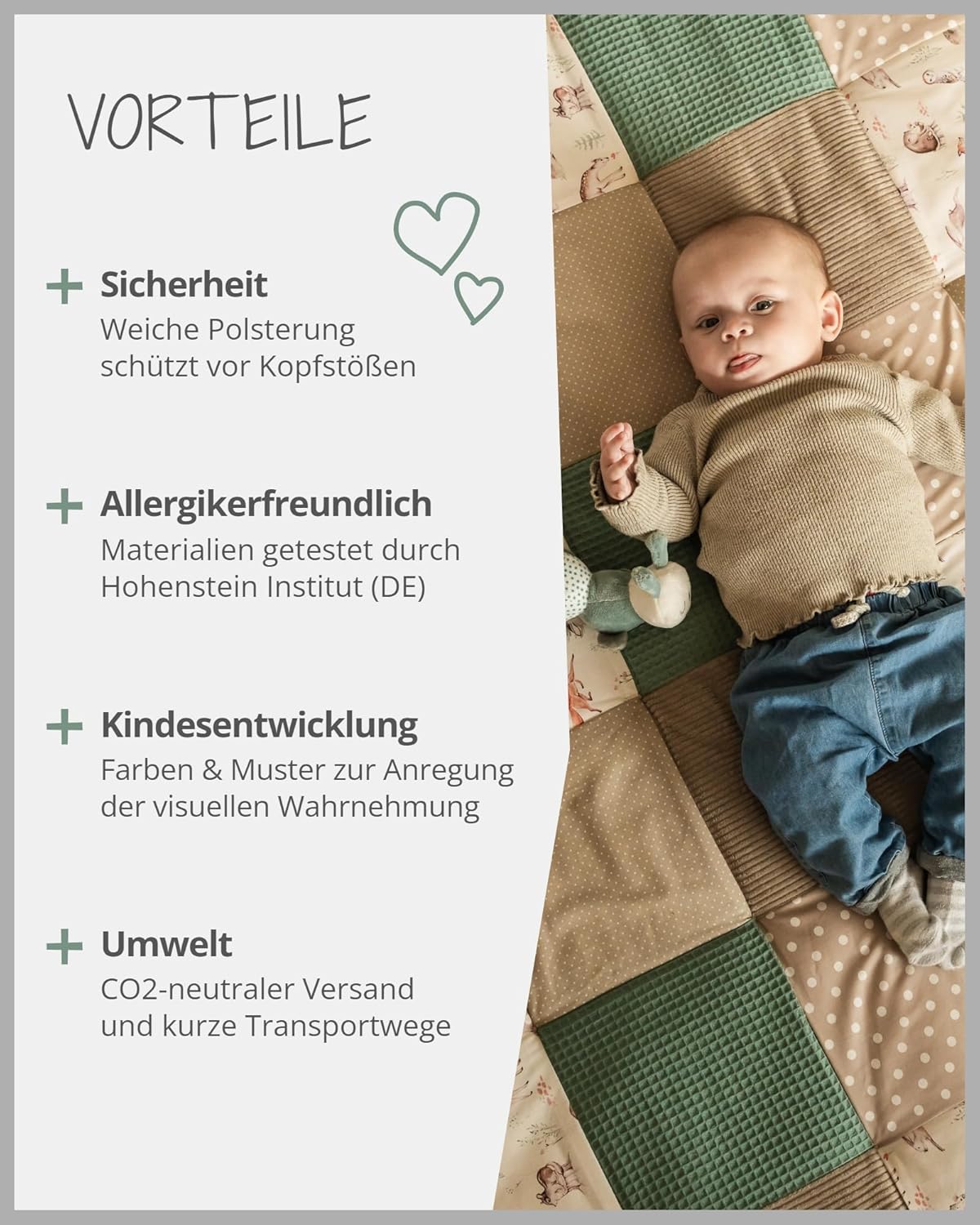 Krabbel- & Spieldecke Baby 100x100 cm (dick gepolstert), Waldfreunde 100 x 100 cm