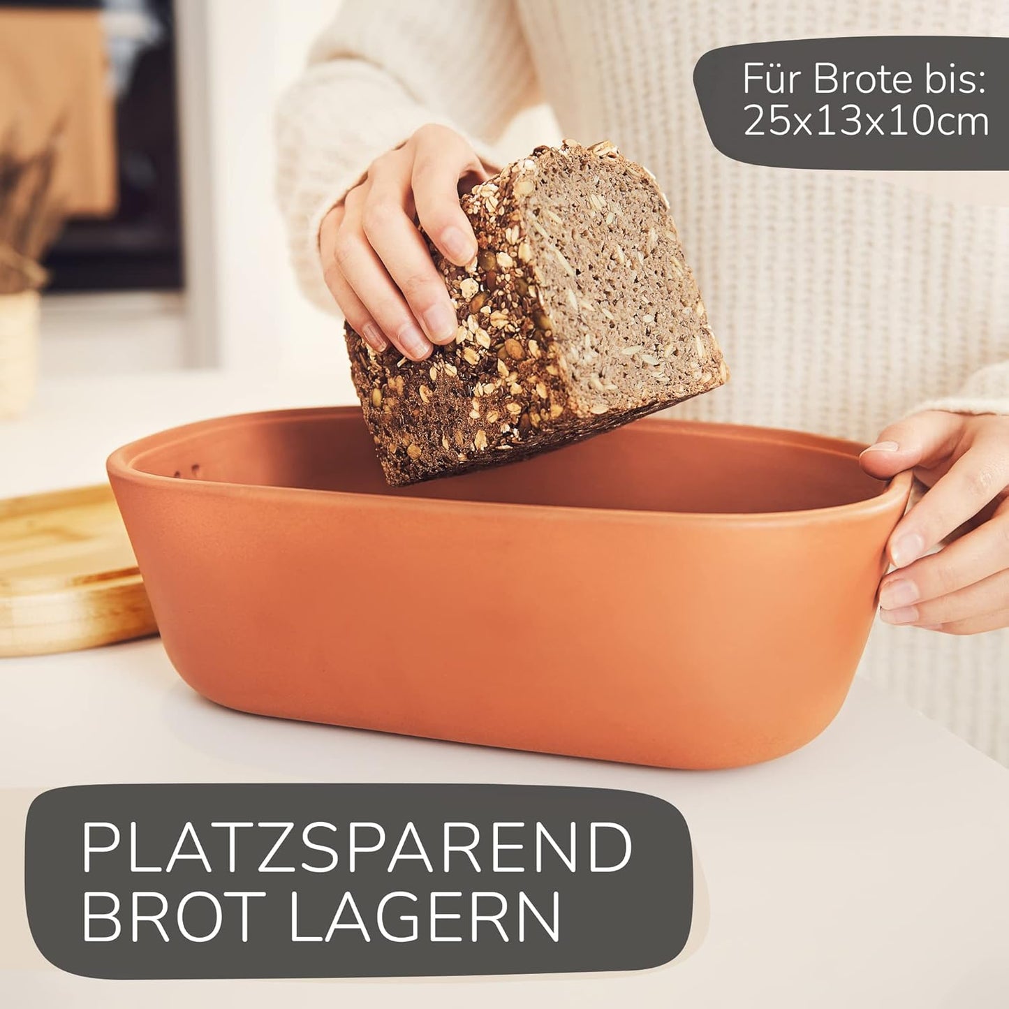 Brotkasten mit Bambusdeckel, Brotkasten Rot
