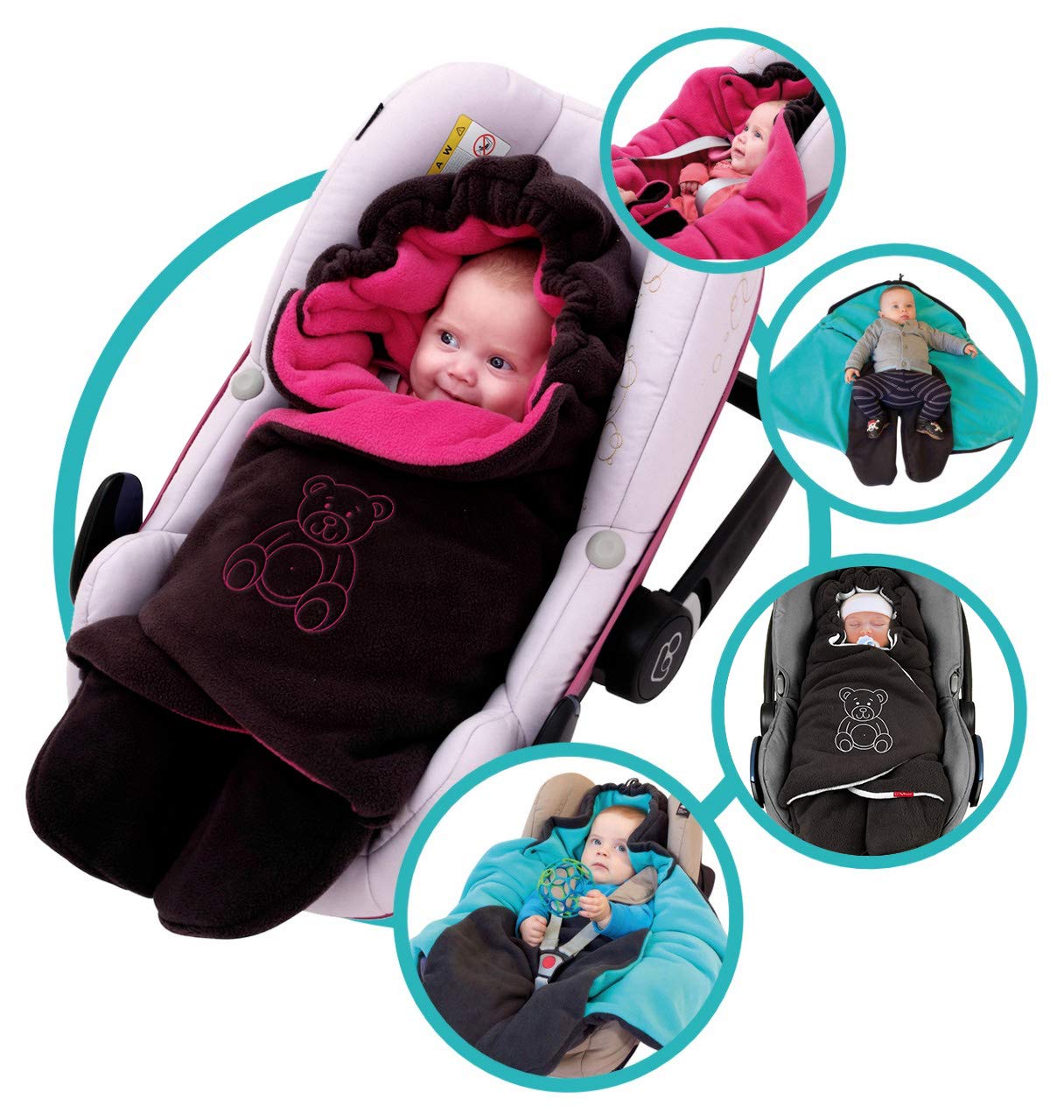 Baby Einschlagdecke für Babyschale, Velvet Dunkelgrau/Rosa