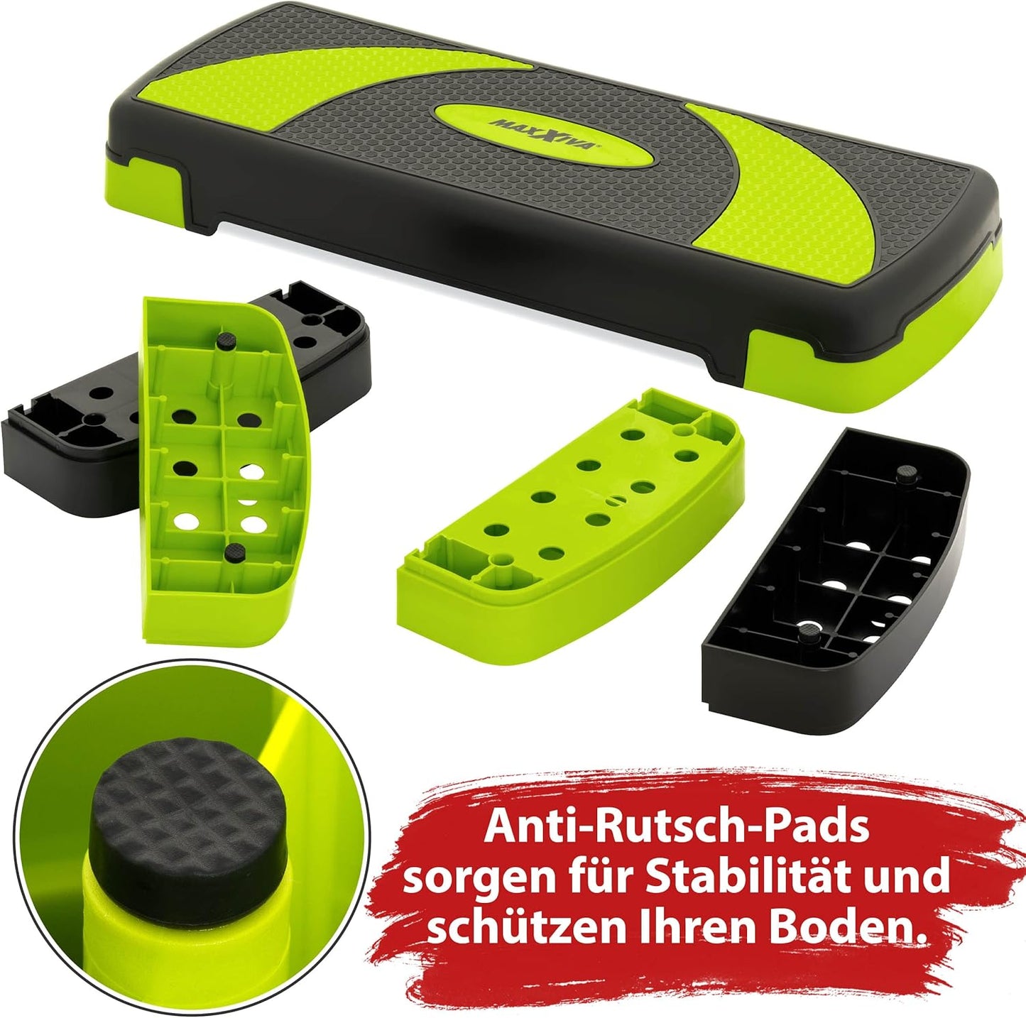 Höhenverstellbares Aerobic-Fitness-Steppbrett (80 x 30.5 cm), grün-schwarz