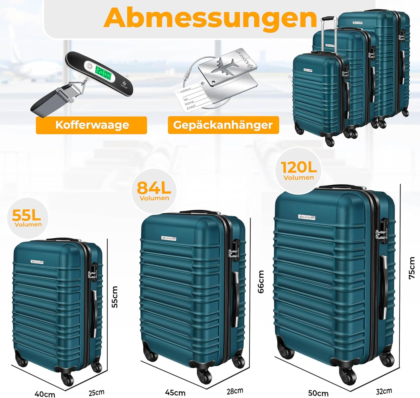 3tlg. Hartschalenkofferset Hartschalenkoffer Reisekoffer Set, Petrol Grün