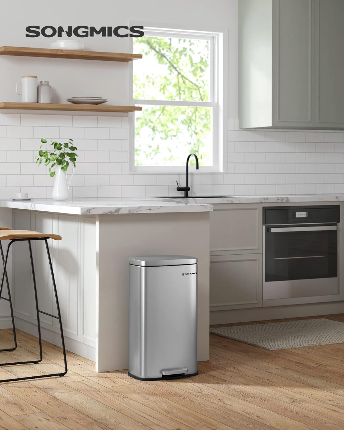 Mülleimer Ria mit Fusspedal und Softclose, silbern, 30 L