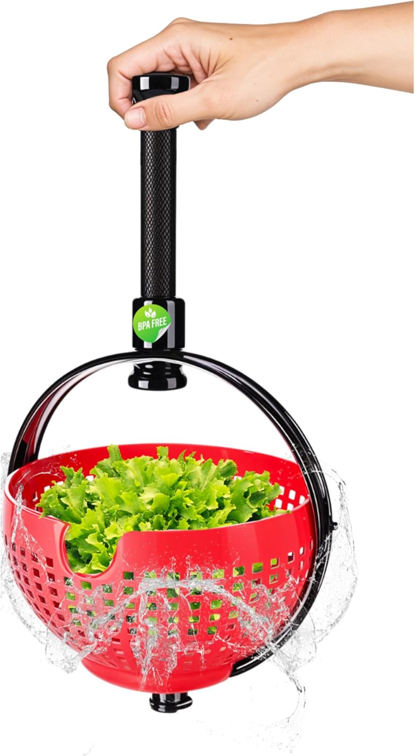 Salatschleuder mit praktischem Klappgriff, Rot