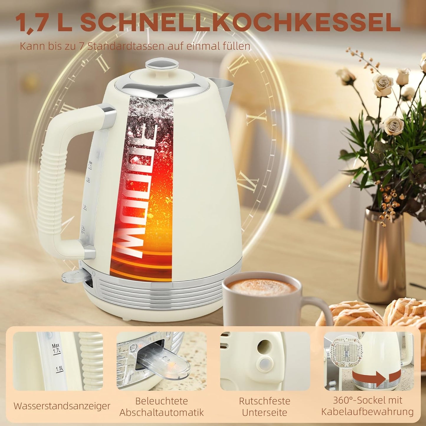 Wasserkocher & 4-Scheiben-Toaster Frühstücksset